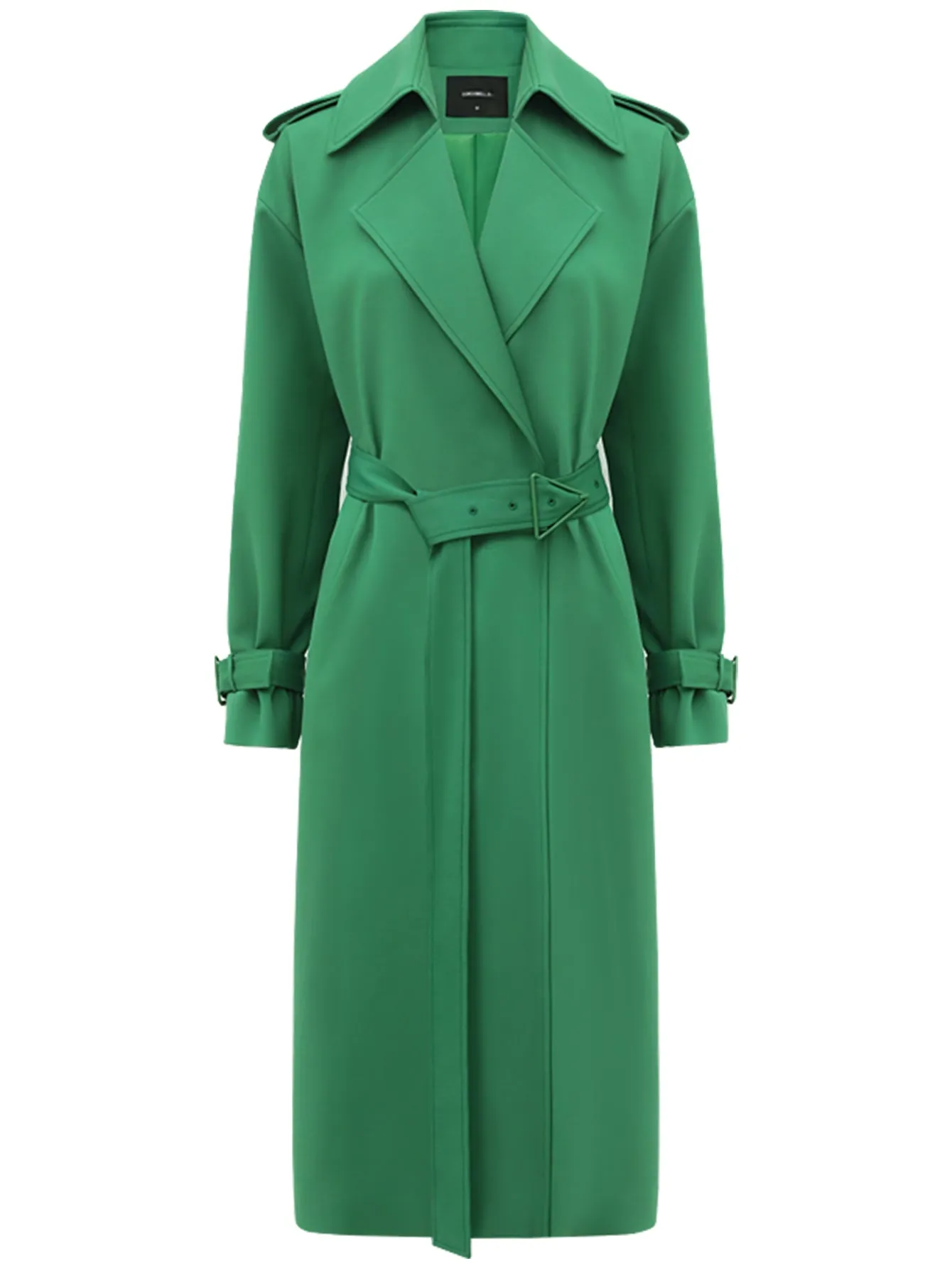 Classic Green Long Trench Coat with Buckle