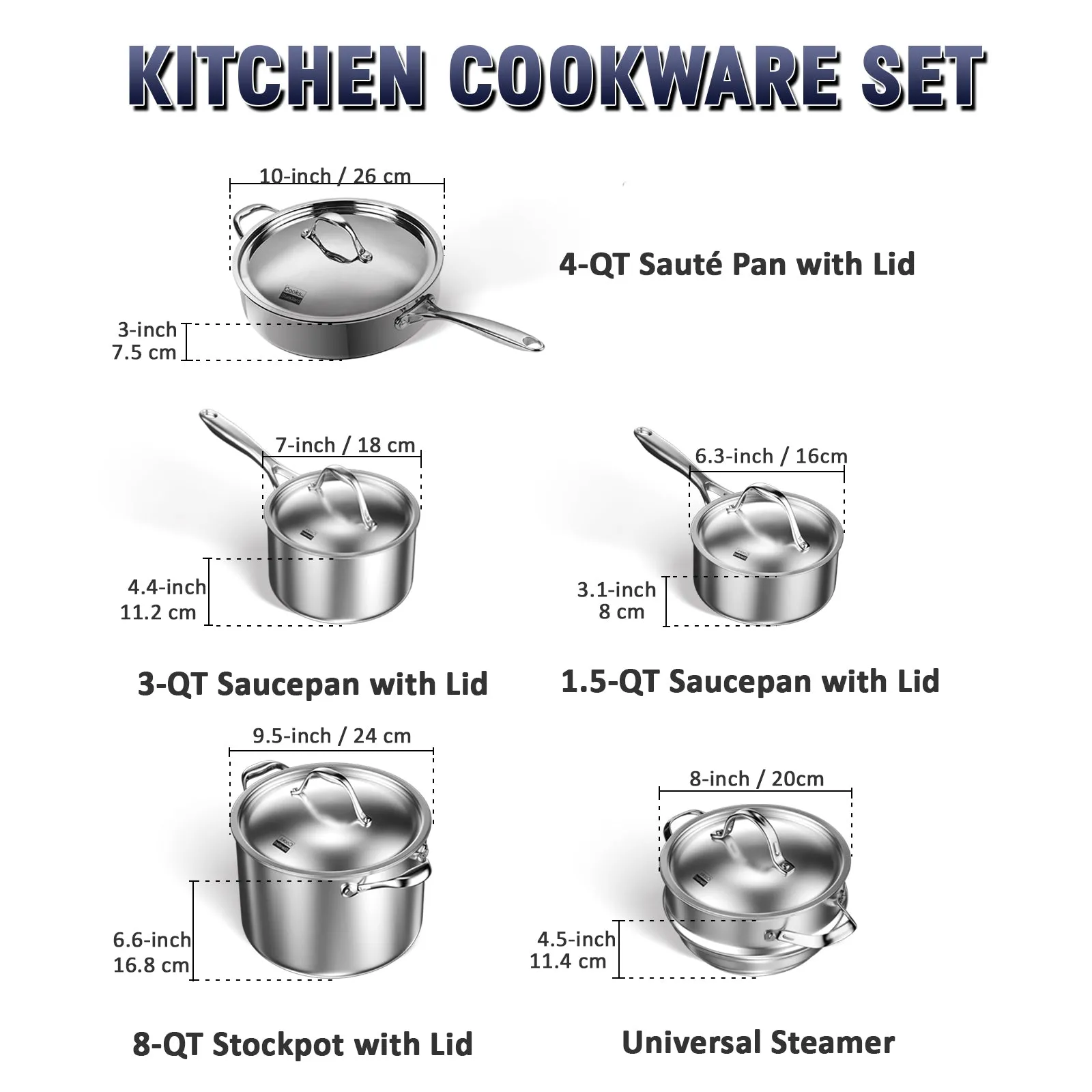 Cooks Standard 10 Piece Multi-Ply Clad Cookware Set, Stainless Steel