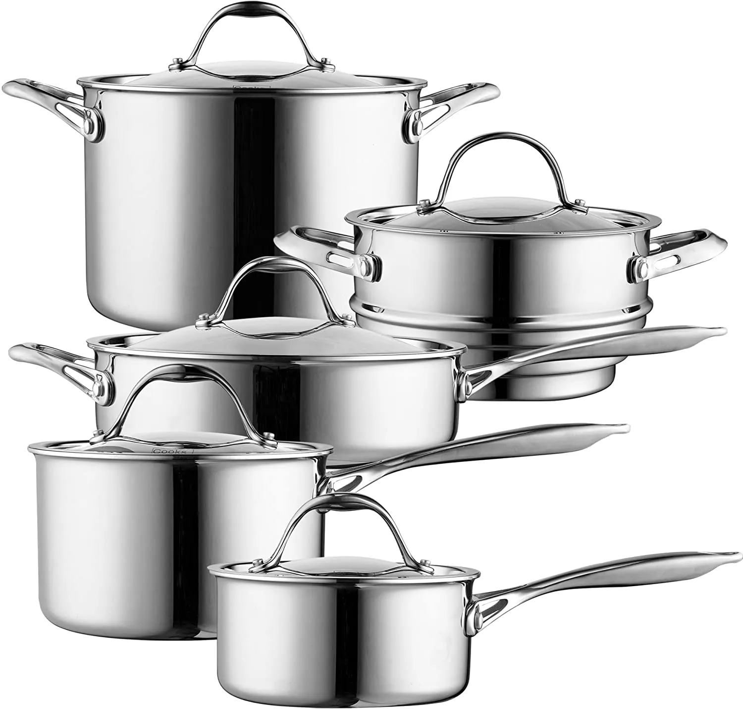 Cooks Standard 10 Piece Multi-Ply Clad Cookware Set, Stainless Steel