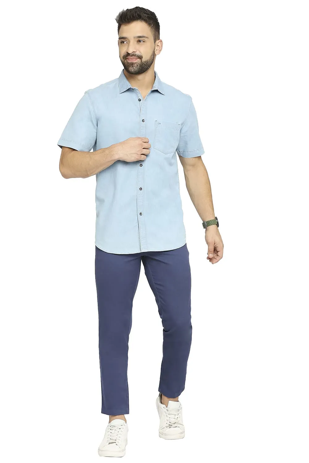 Cotton Polyester Indigo Halfsleeves Shirt