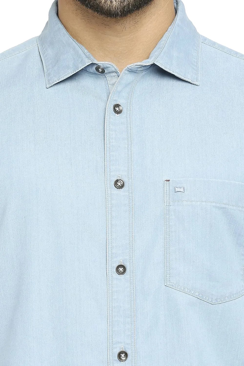 Cotton Polyester Indigo Halfsleeves Shirt