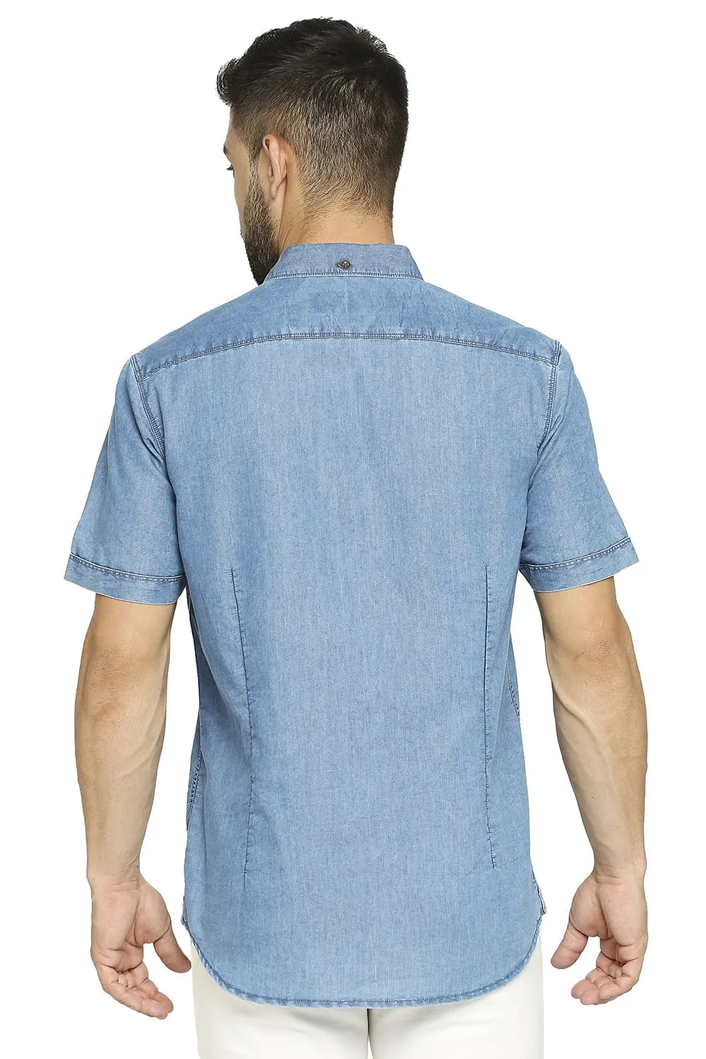 Cotton Polyester Indigo Halfsleeves Shirt