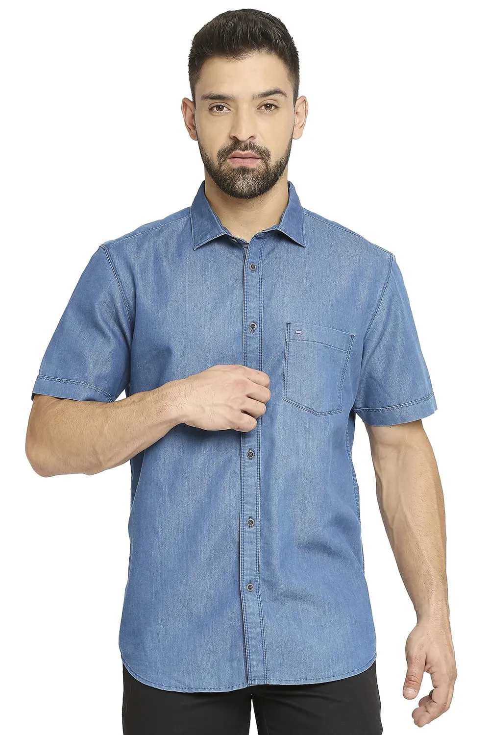 Cotton Polyester Indigo Halfsleeves Shirt