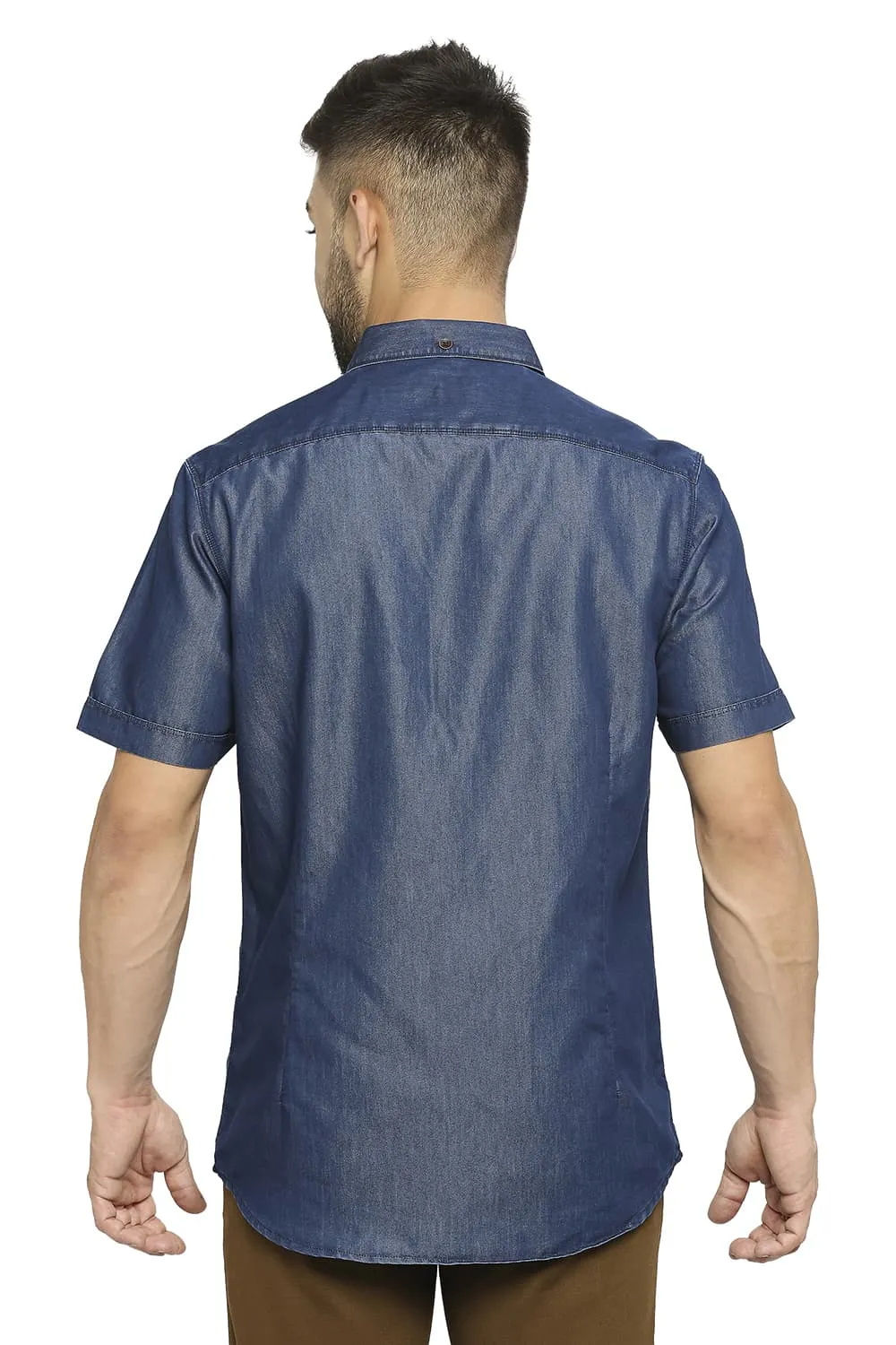 Cotton Polyester Indigo Halfsleeves Shirt