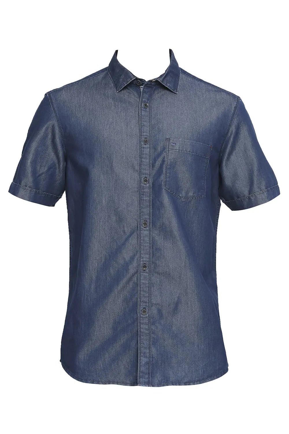 Cotton Polyester Indigo Halfsleeves Shirt