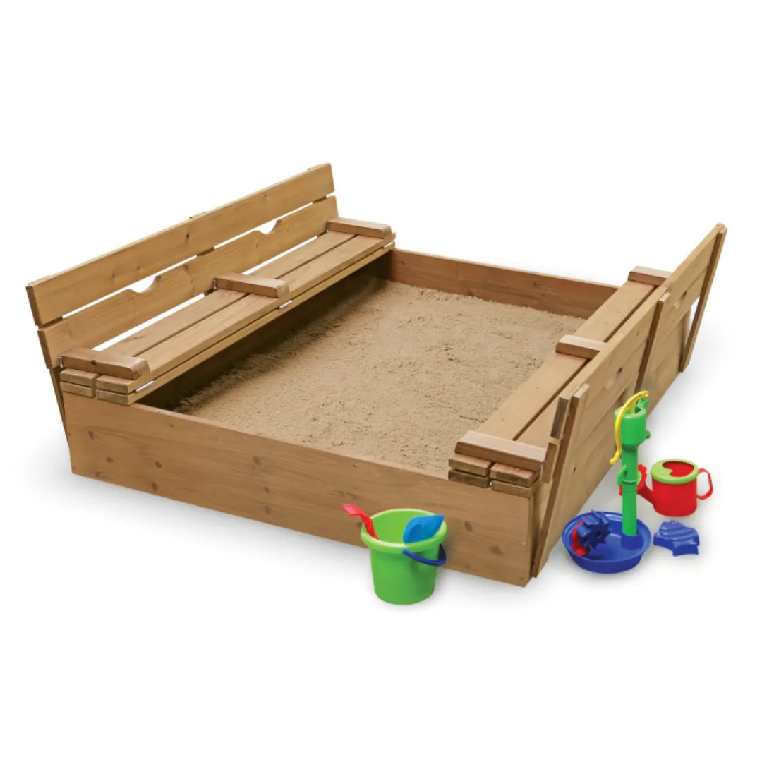 Covered Convertible Cedar Sandbox with Two Bench Seats - Natural