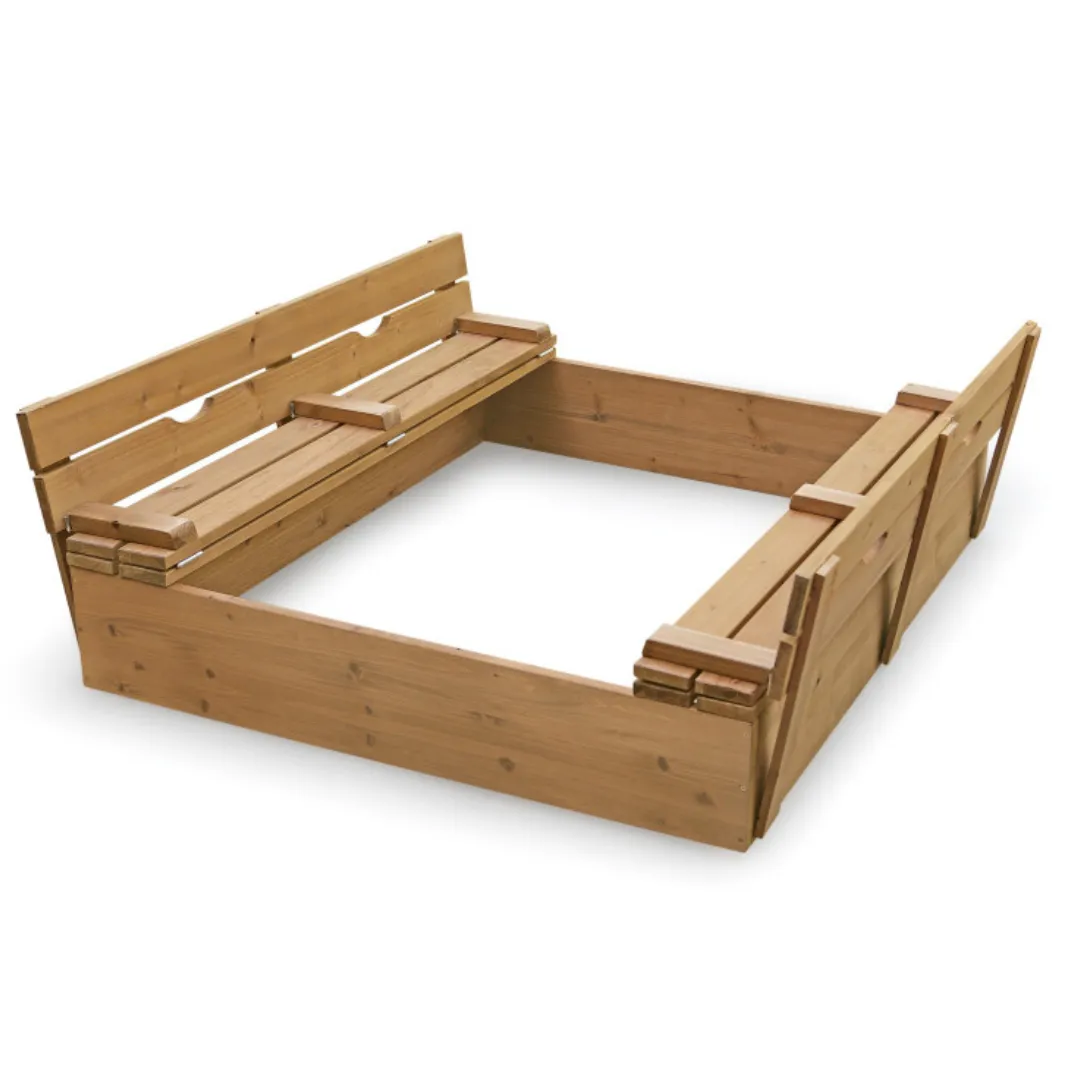 Covered Convertible Cedar Sandbox with Two Bench Seats - Natural