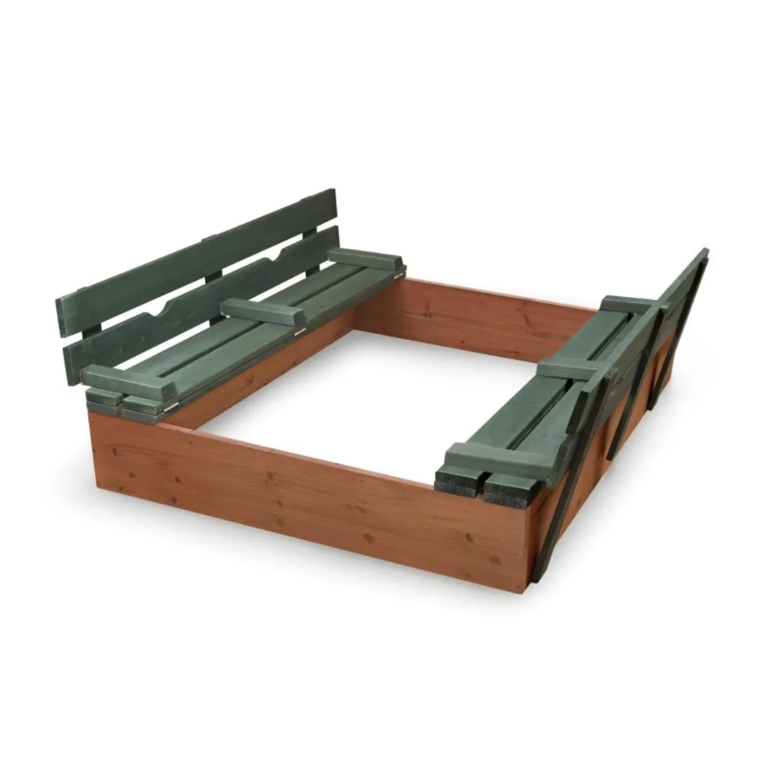 Covered Convertible Cedar Sandbox with Two Bench Seats - Natural/Green