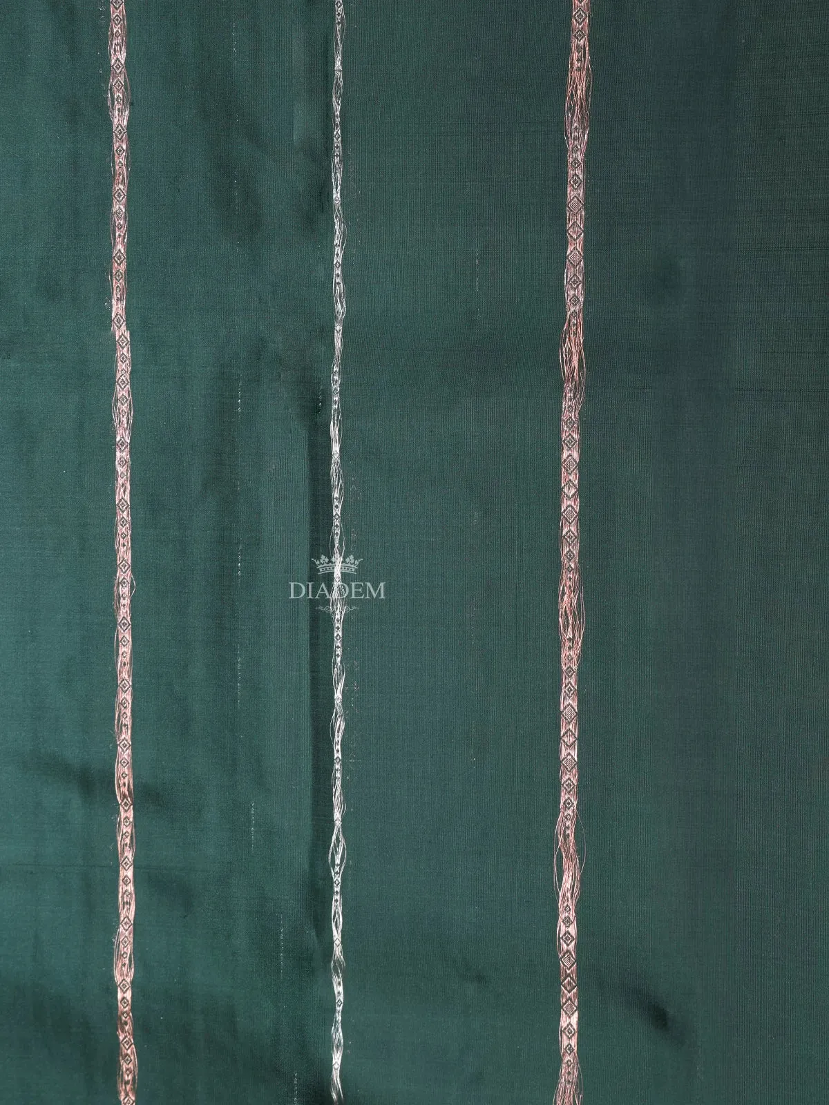 Dark Green Pure Kanchipuram Silk Saree With Striped and Floral Design on the Body and without Border