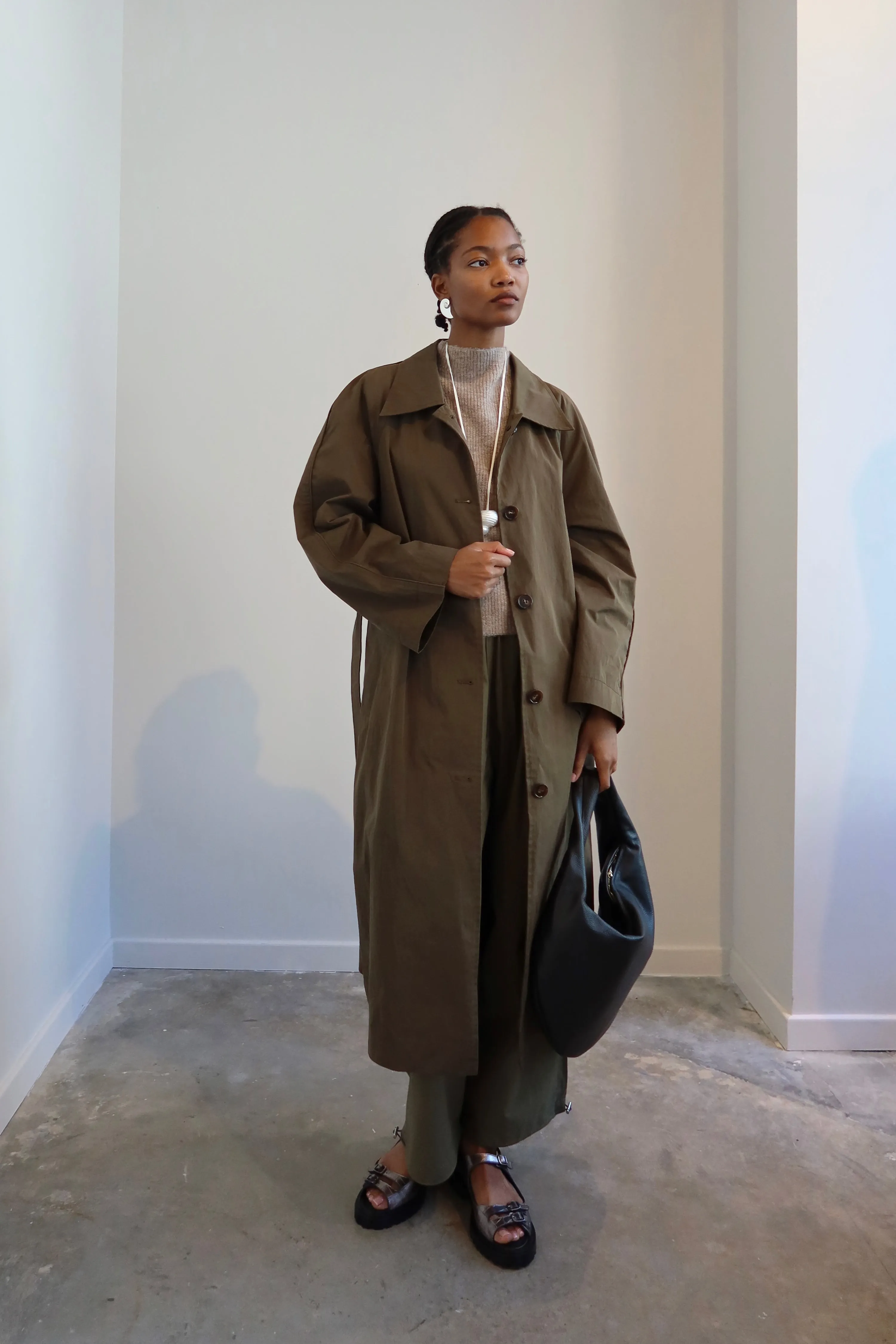 Dark Olive Green Button Down Trench Coat