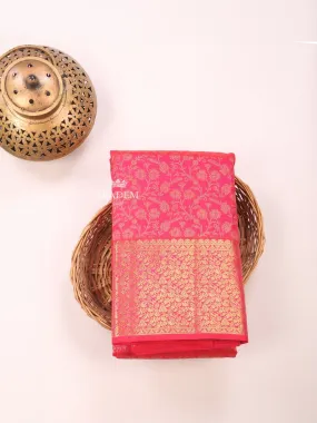 Dark Pink Pure Kanchipuram (Bridal) Silk Saree with Floral Motif on the body and Zari Border