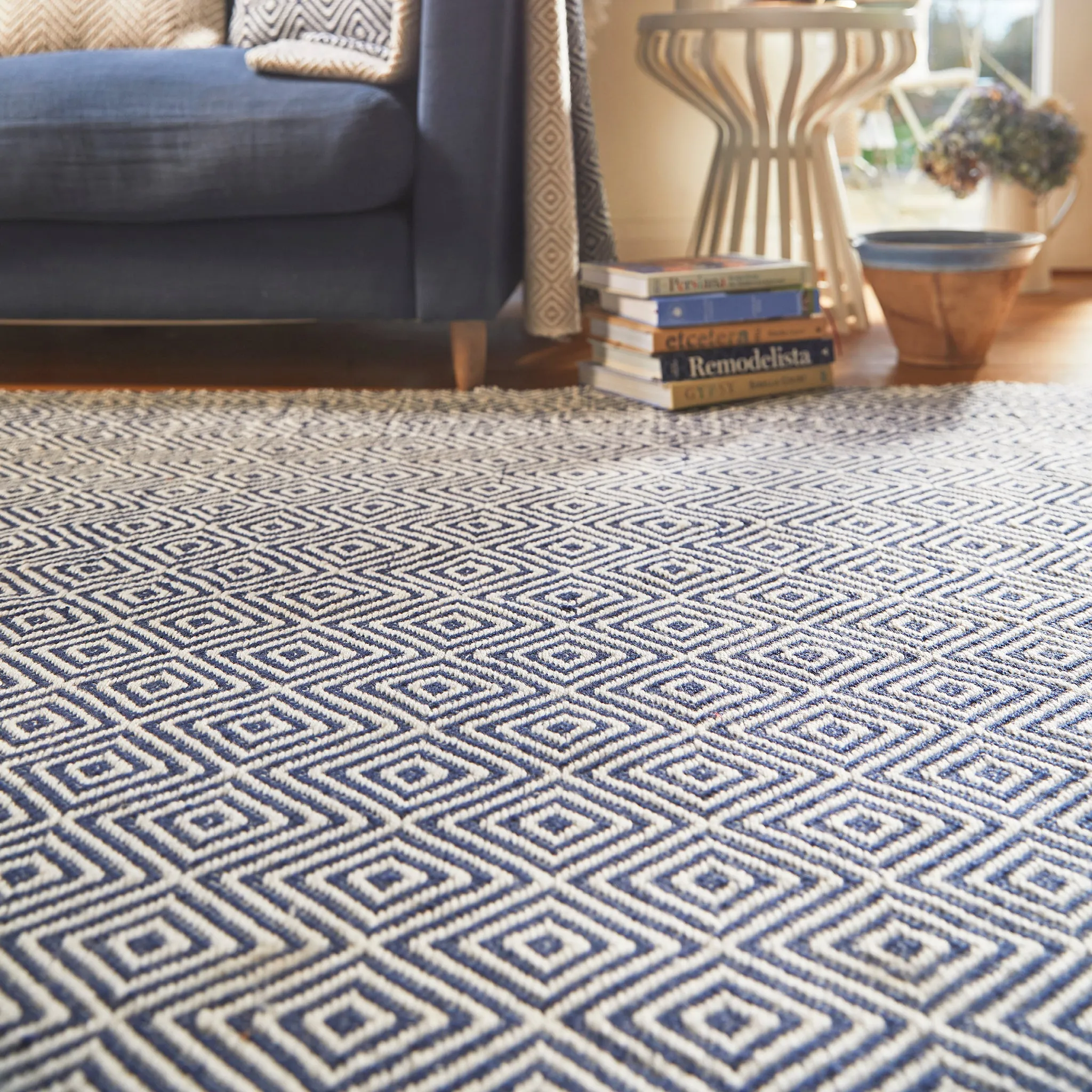 Diamond Washable Rug Navy