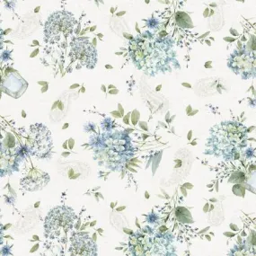 Fabric Cream Tossed Bouquets # 17754-147 from Bohemian Blue Collection by Lisa Audit for Wilmington prints,