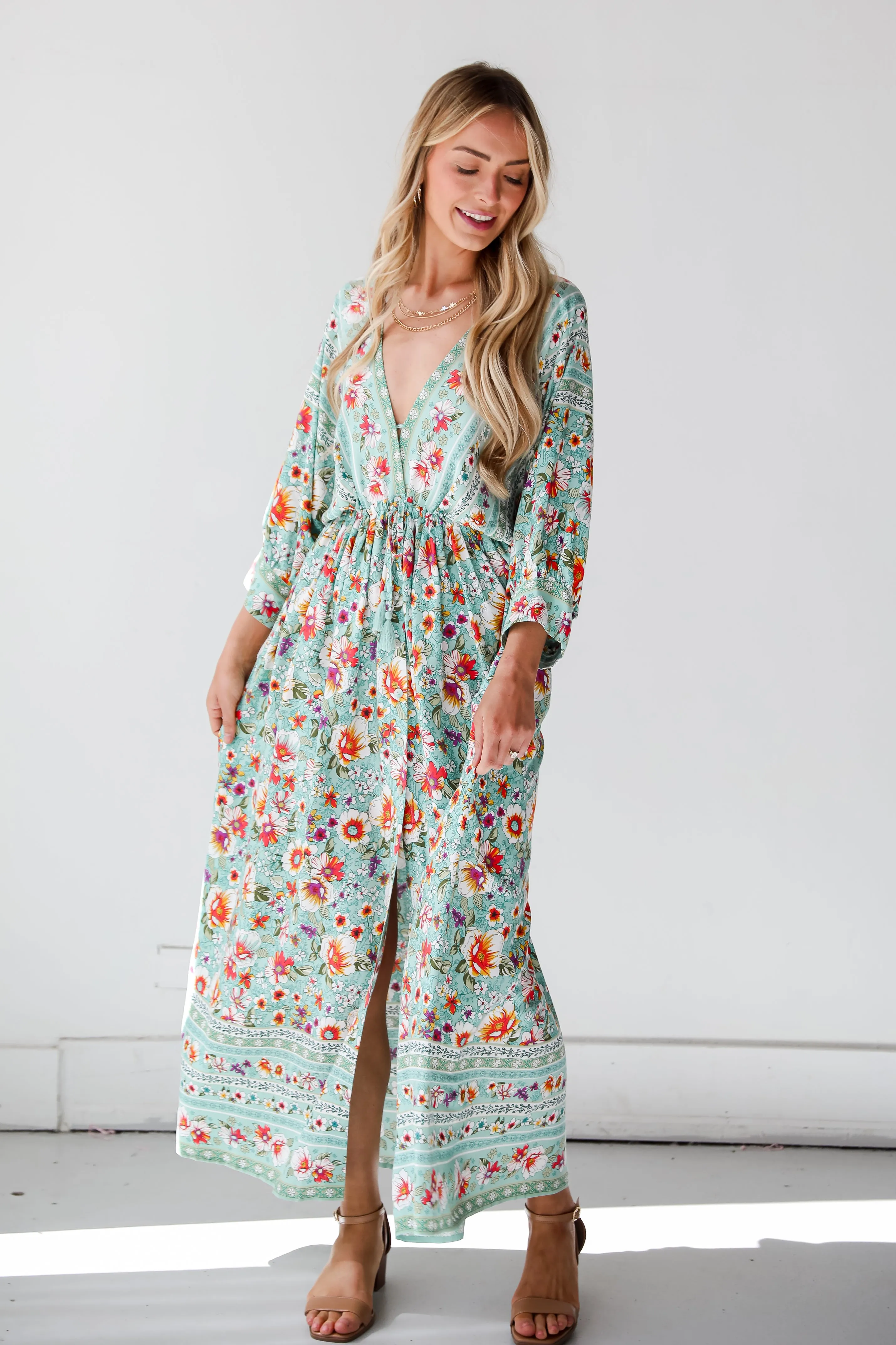 FINAL SALE - Bohemian Sun Jade Floral Maxi Dress