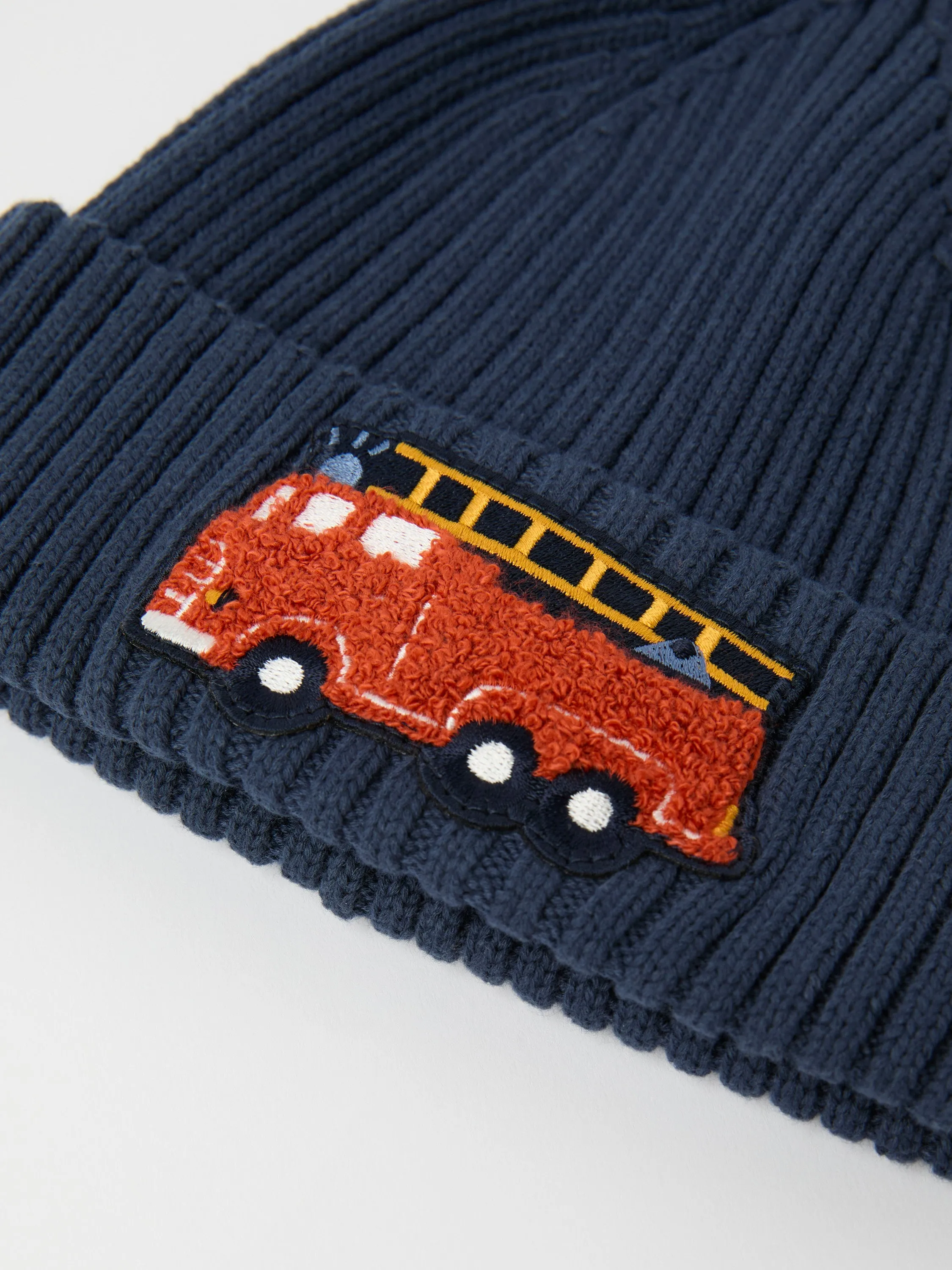 Fire Engine Applique Rib Knit Kids Hat