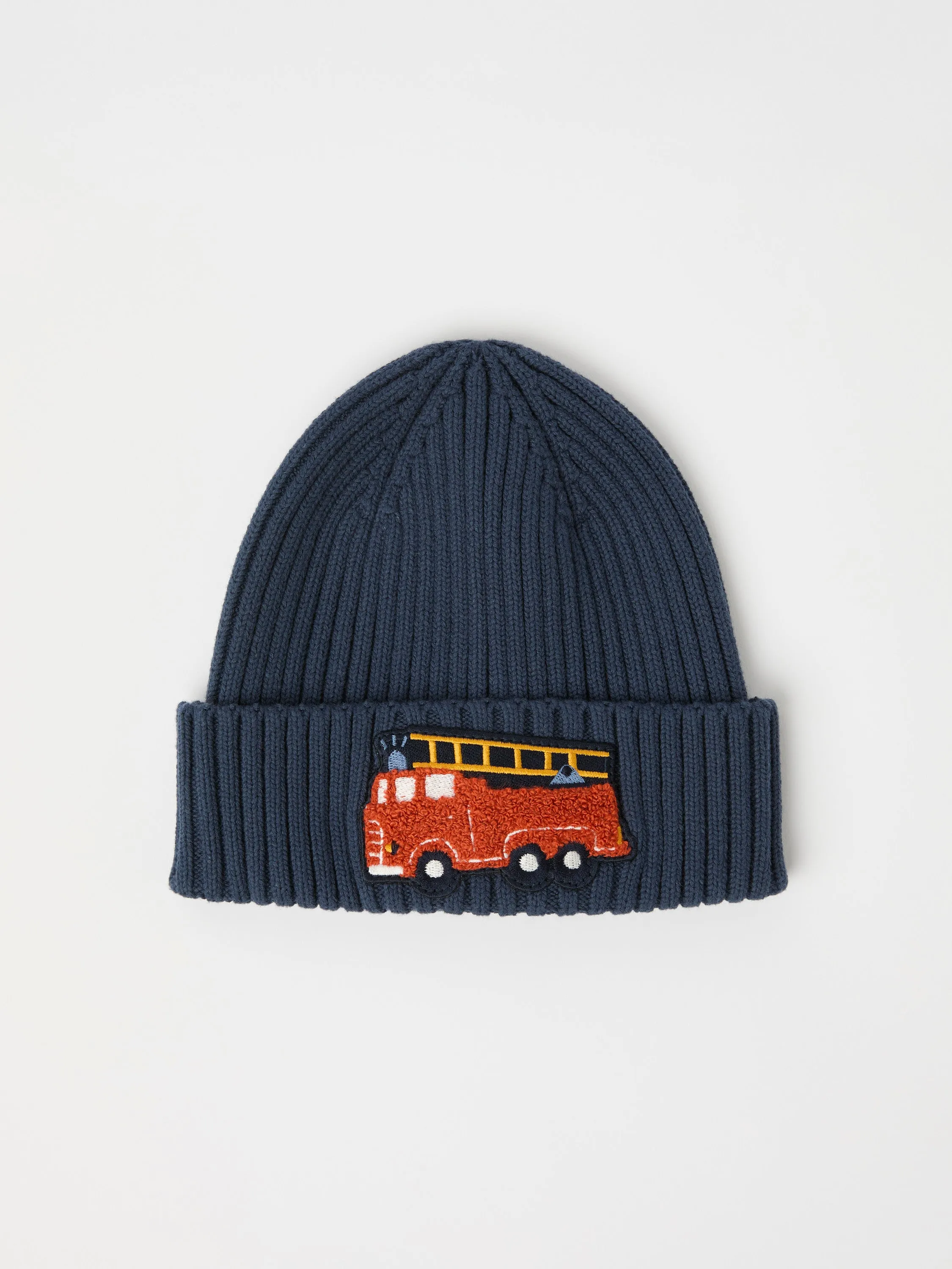 Fire Engine Applique Rib Knit Kids Hat