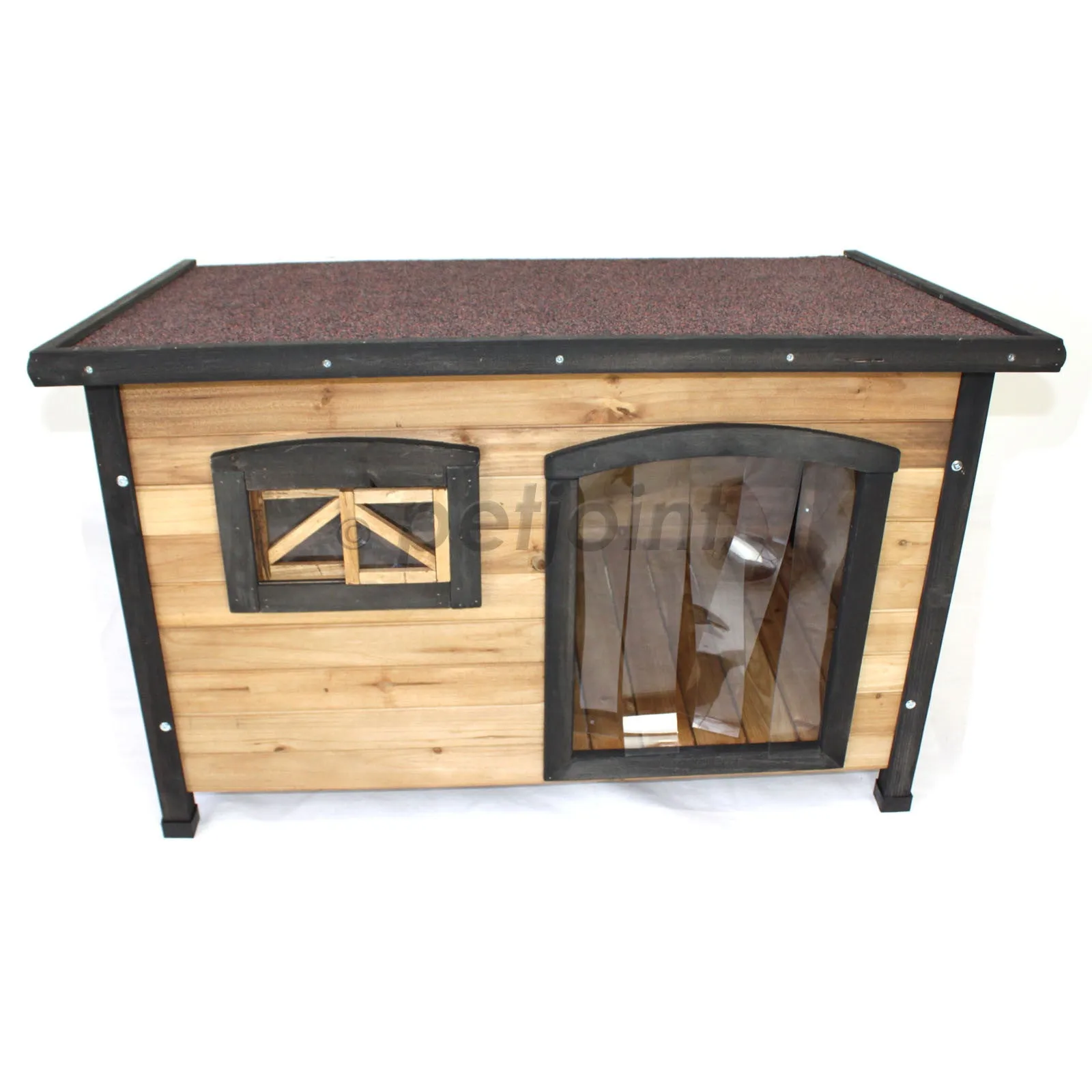 Flat Roof Medium Wooden Pet Dog Kennel   Bowls   Storage Box   Patio