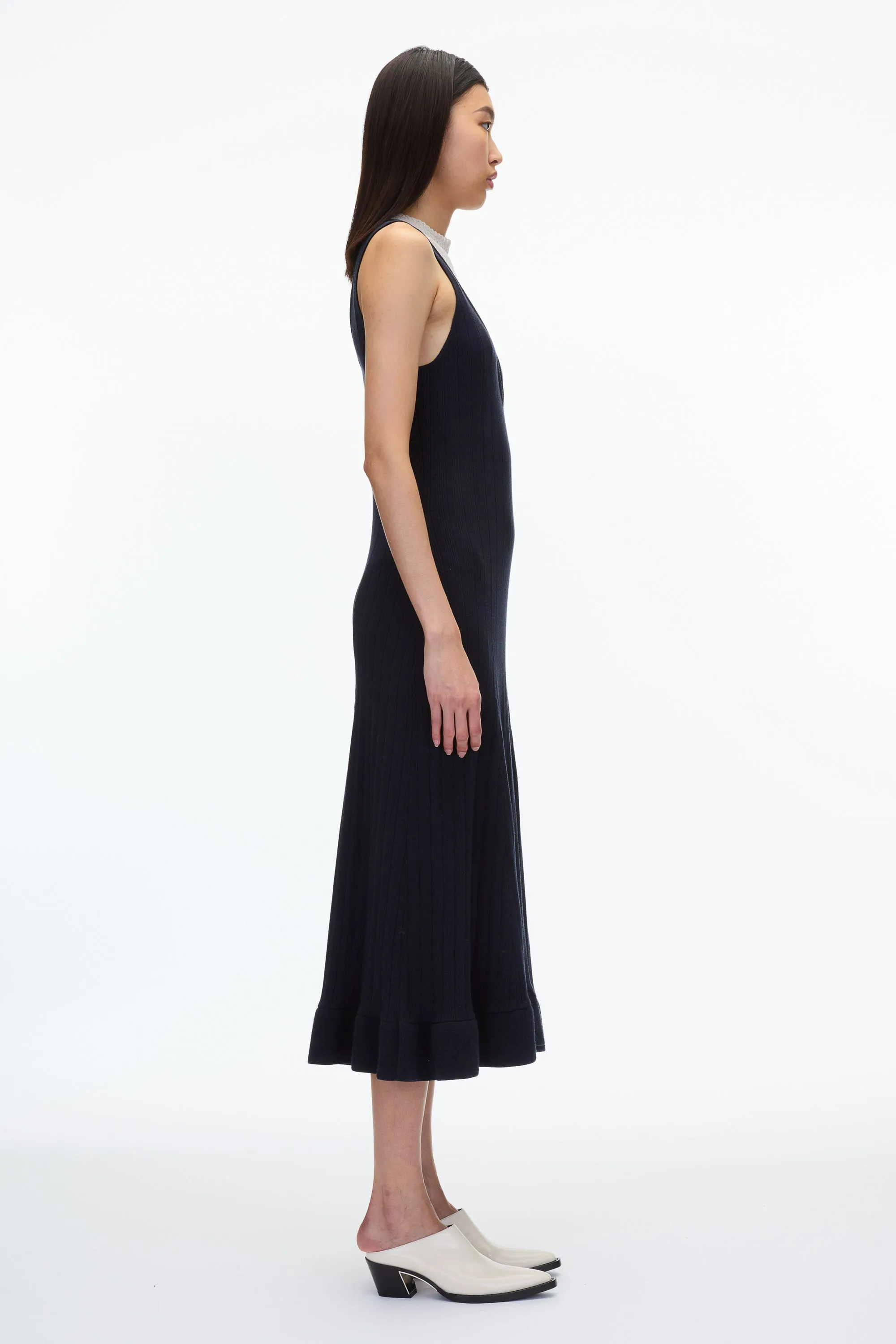 Fluid Rib Mockneck Midi Knit Dress