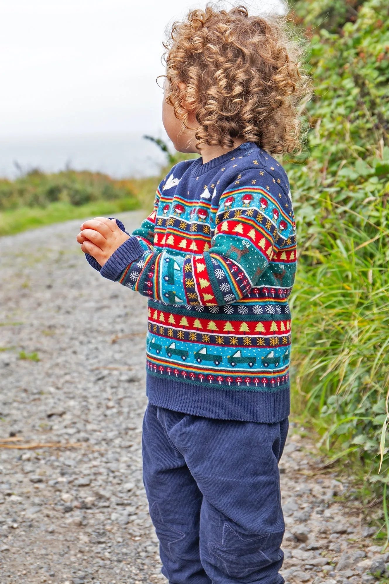 Frugi Reversible Cassius Cord Trousers in Indigo Check