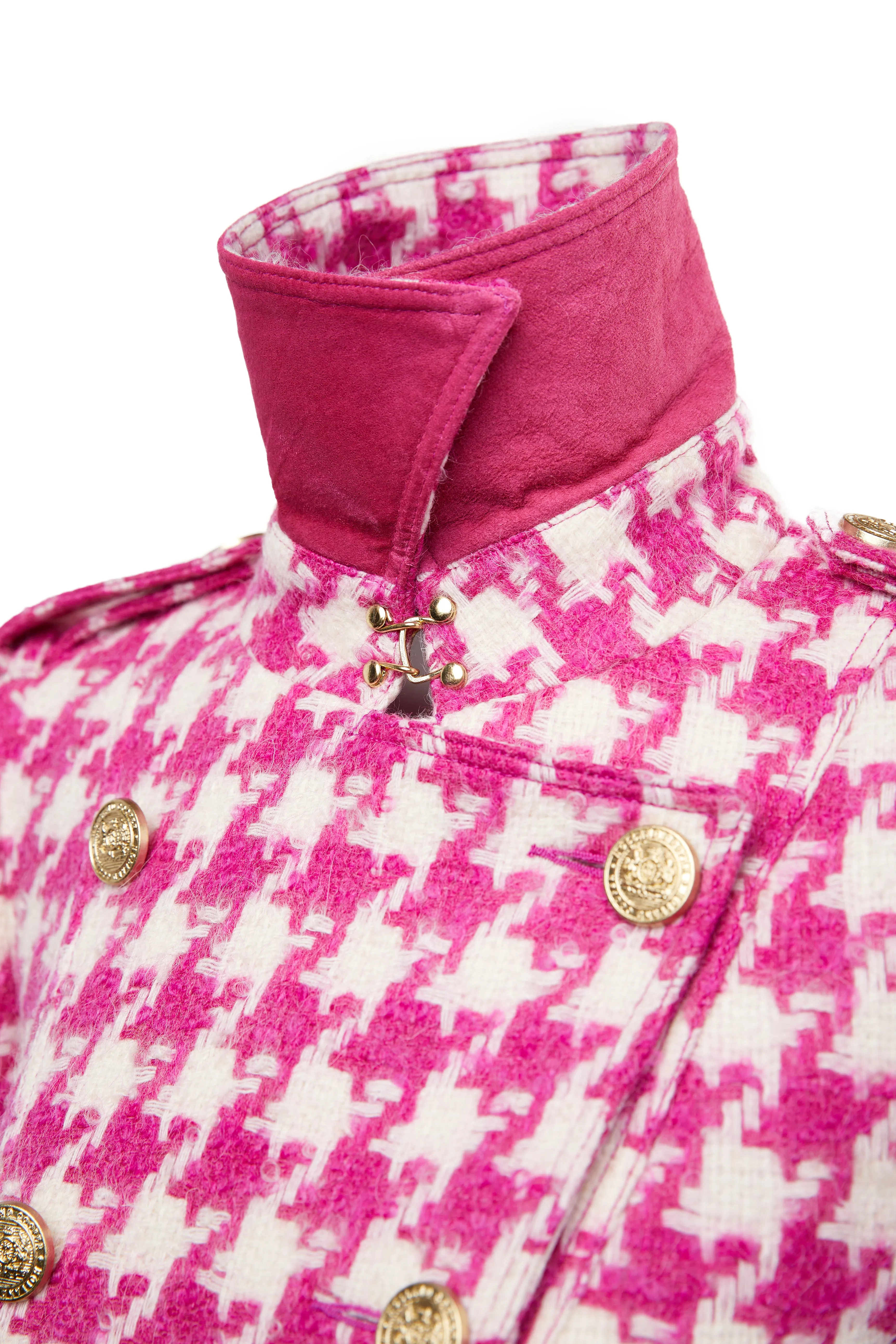 Full Length Marlborough Trench Coat (Hot Pink Large Scale Houndstooth)