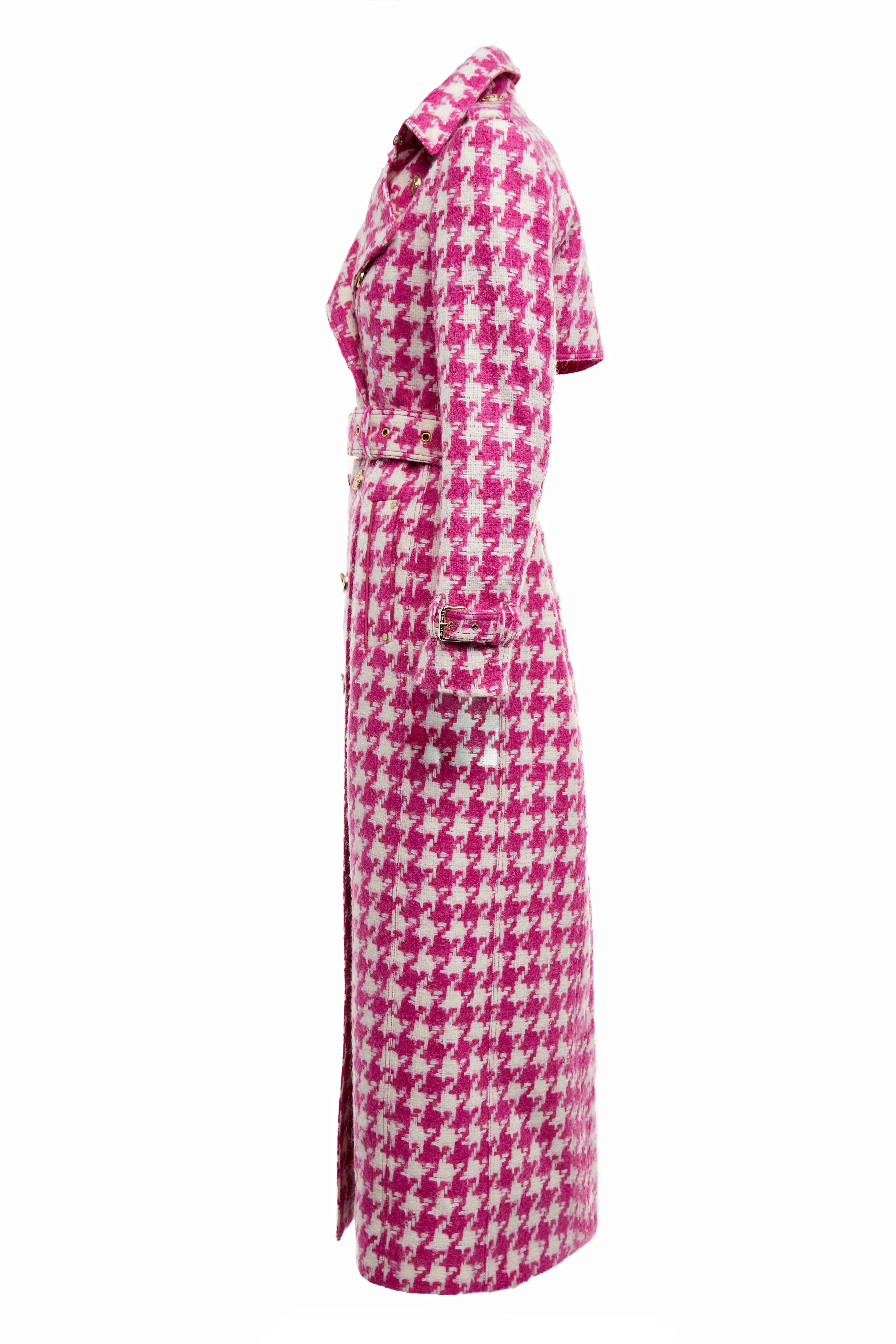 Full Length Marlborough Trench Coat (Hot Pink Large Scale Houndstooth)