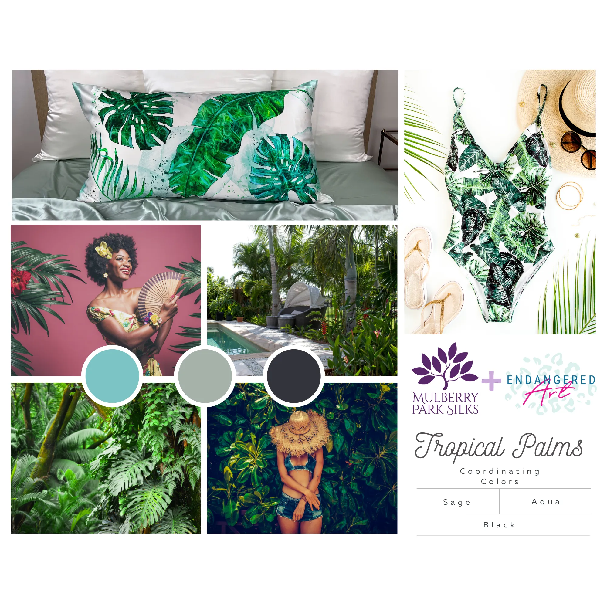 Gallery Collection Silk Pillowcase - Tropical Palms