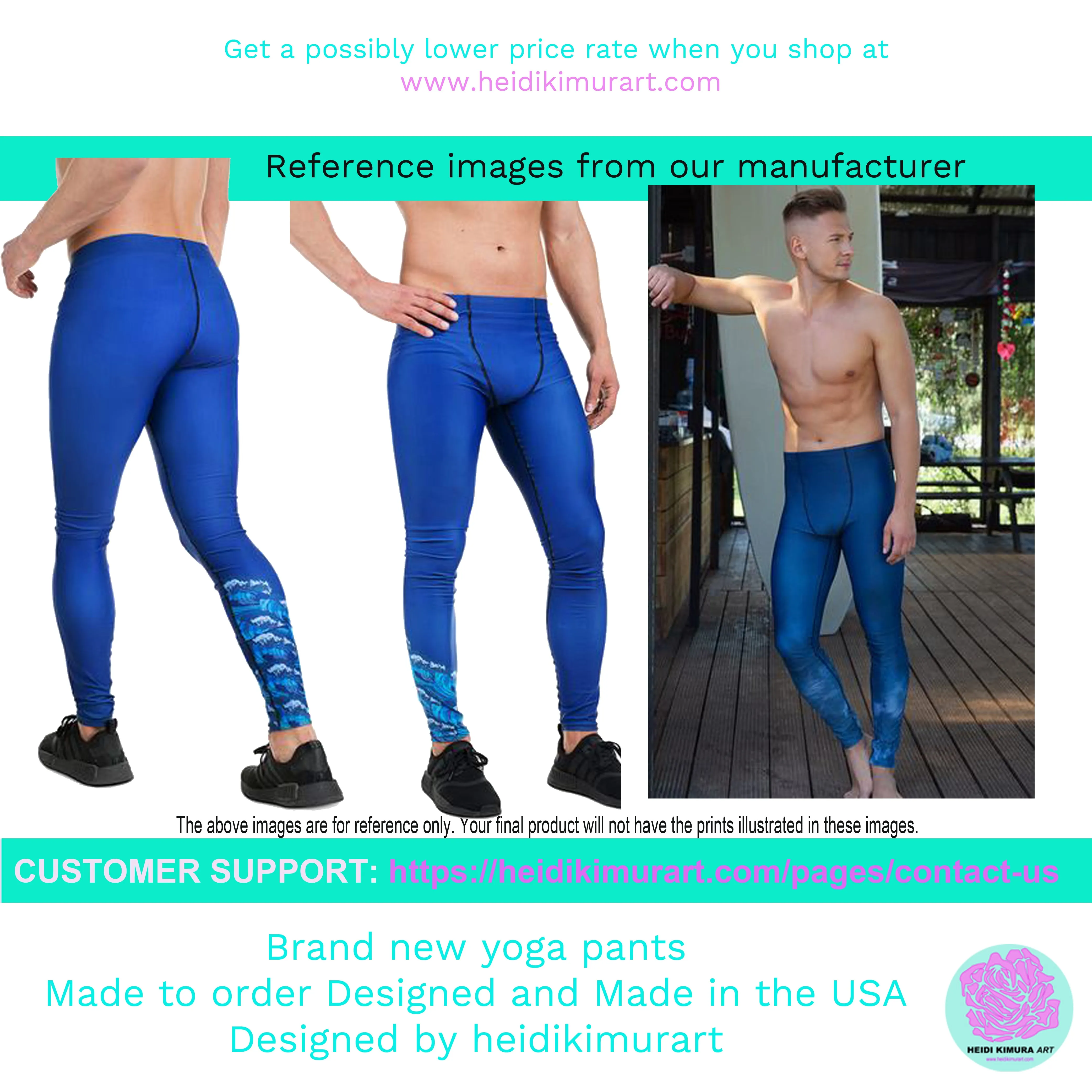 Green Blue Curvy Men's Leggings, Great Wave Pattern Yoga Leggings-Made In USA/EU/MX