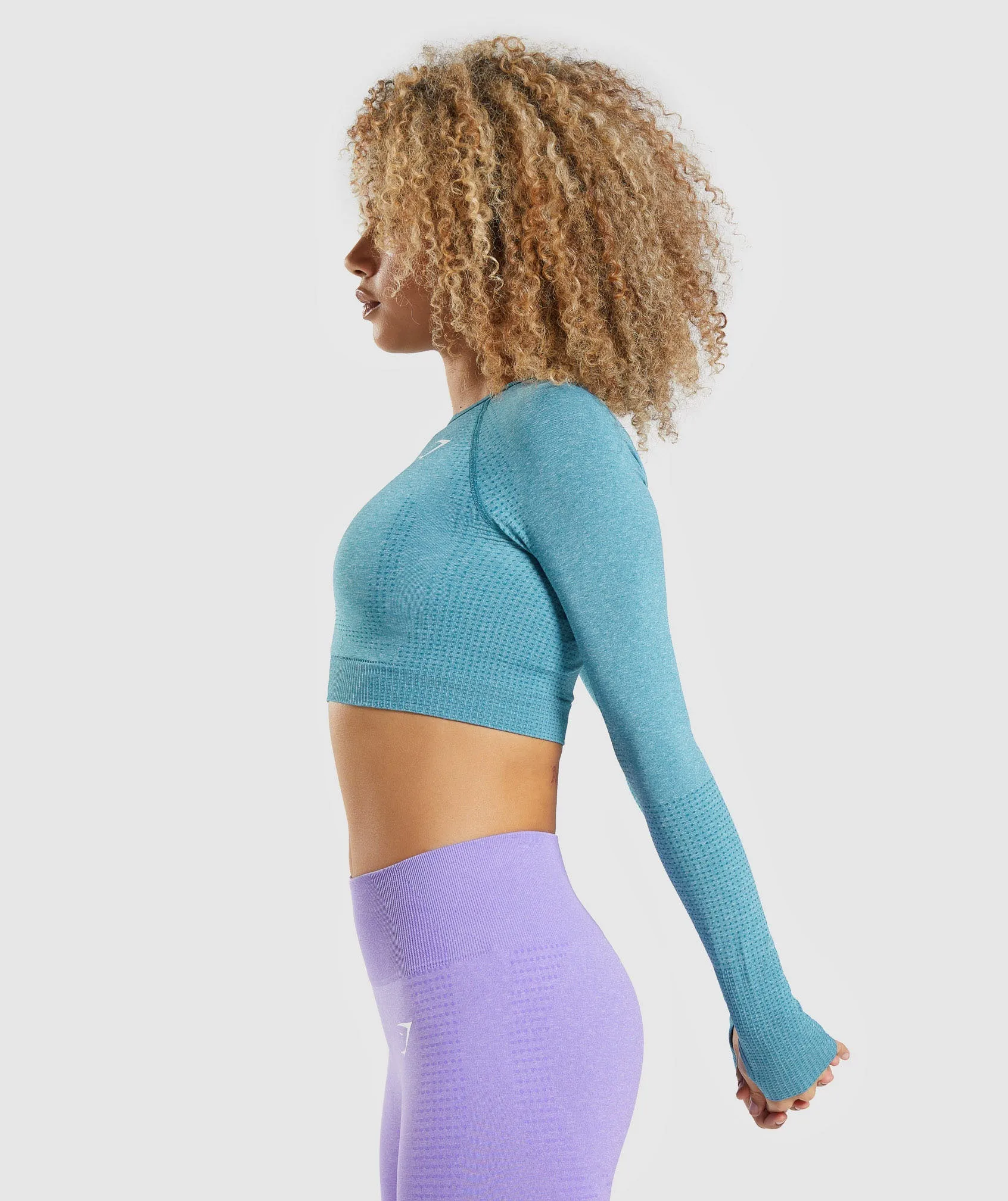 Gymshark Vital Seamless 2.0 Long Sleeve Crop Top - Tahoe Teal Marl