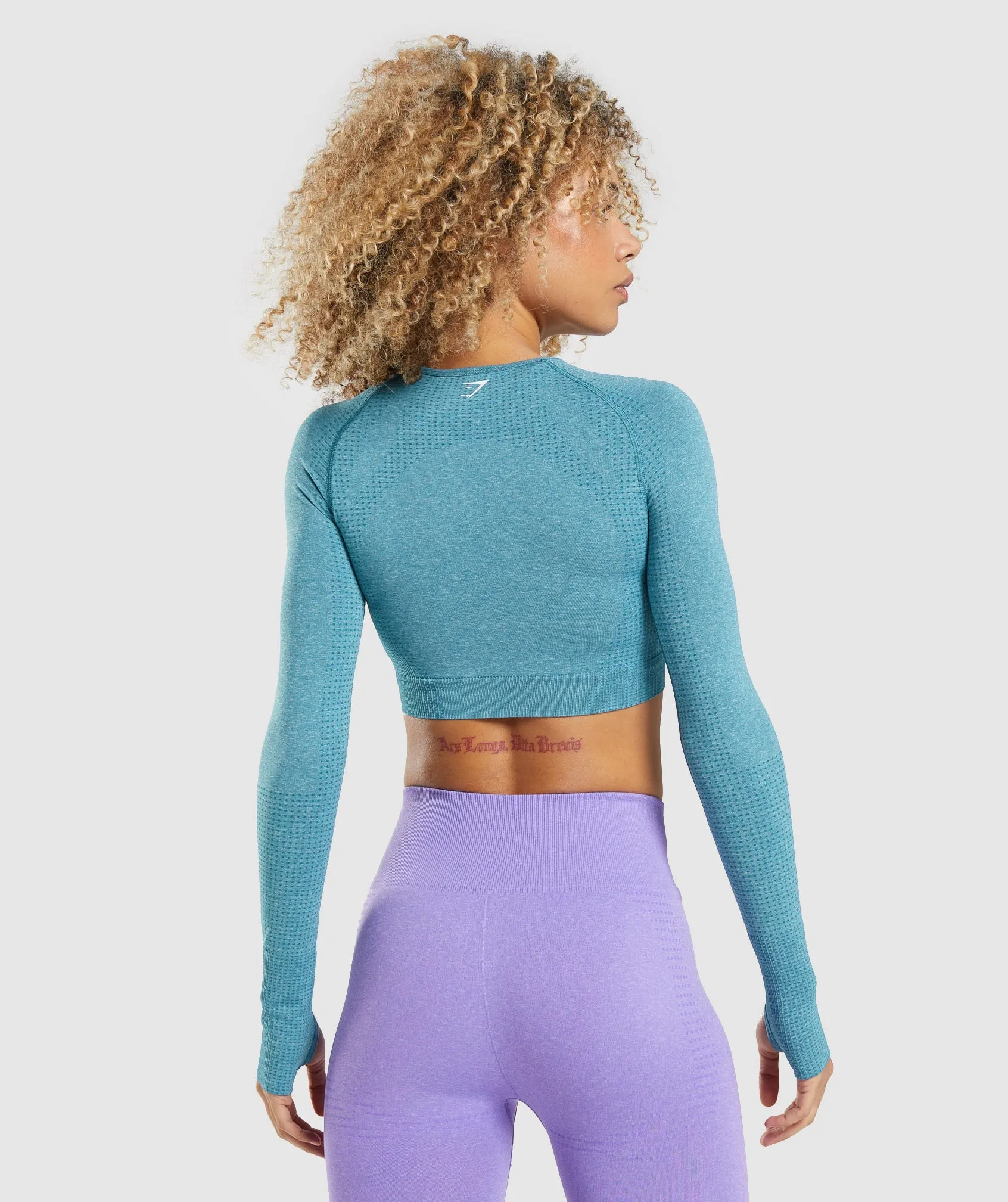 Gymshark Vital Seamless 2.0 Long Sleeve Crop Top - Tahoe Teal Marl