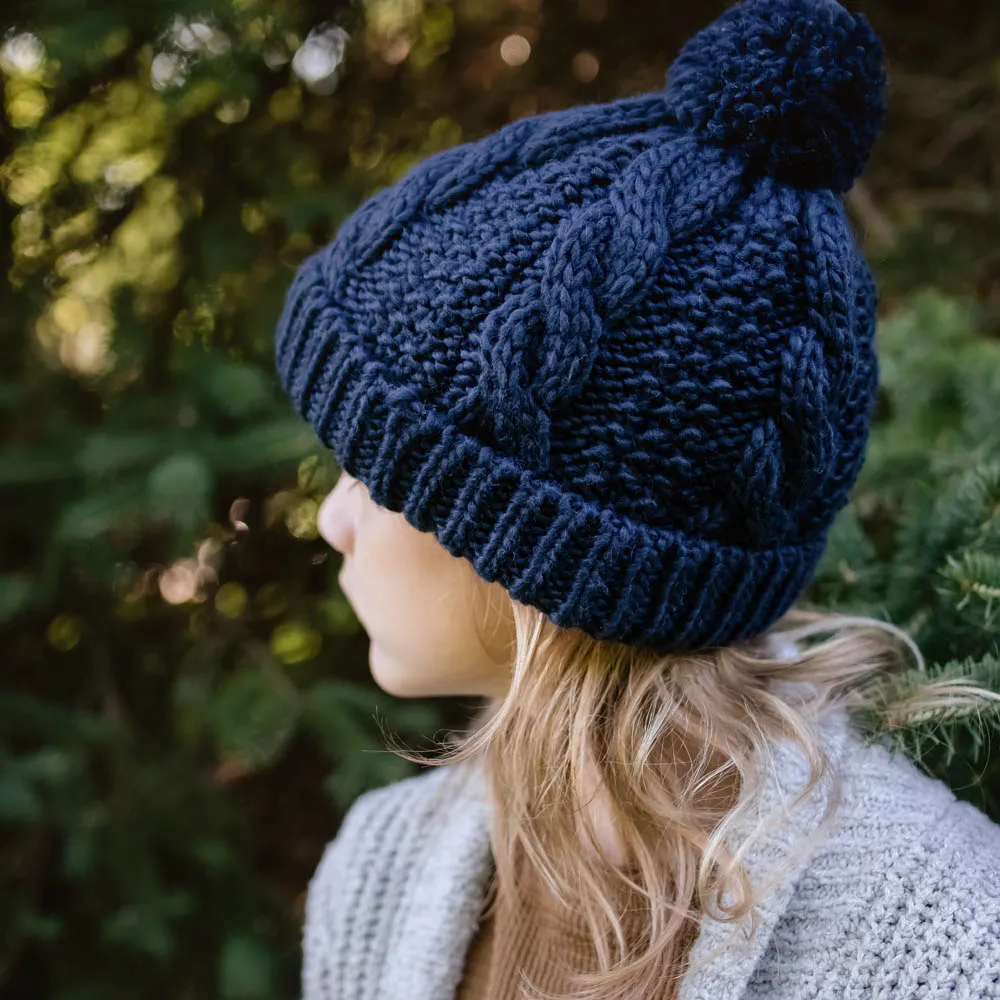 Huggalugs-Indigo Cable Knit Beanie Hat