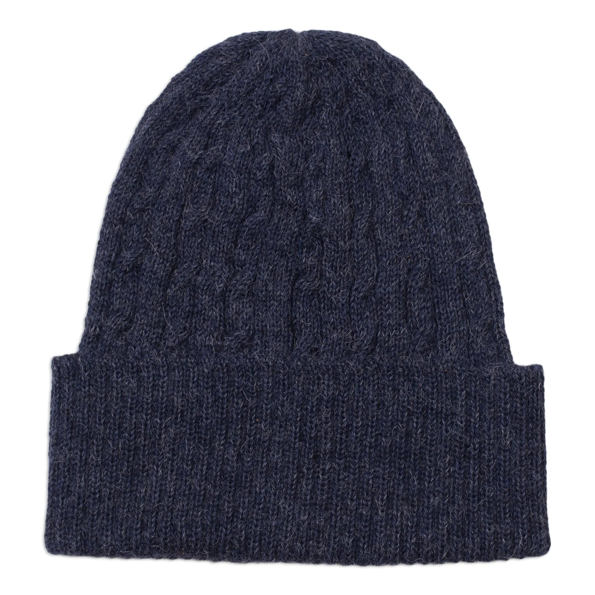 Indigo Braid Cascade Cable-Knit 100% Alpaca Hat in Indigo from Peru