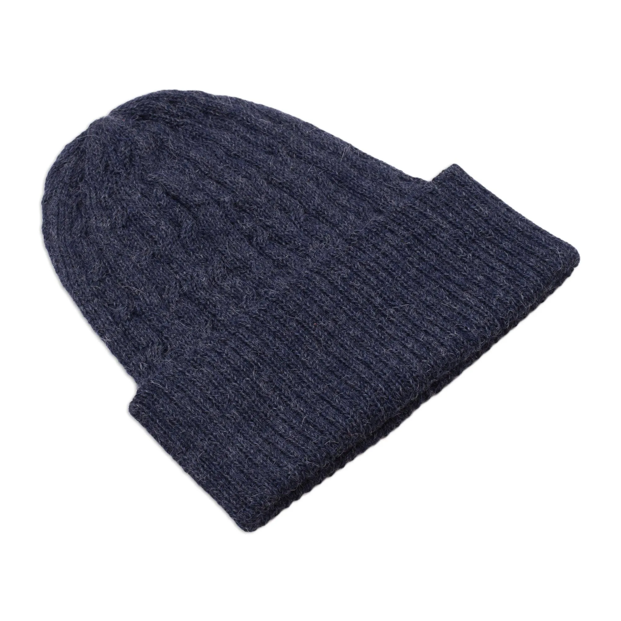 Indigo Braid Cascade Cable-Knit 100% Alpaca Hat in Indigo from Peru