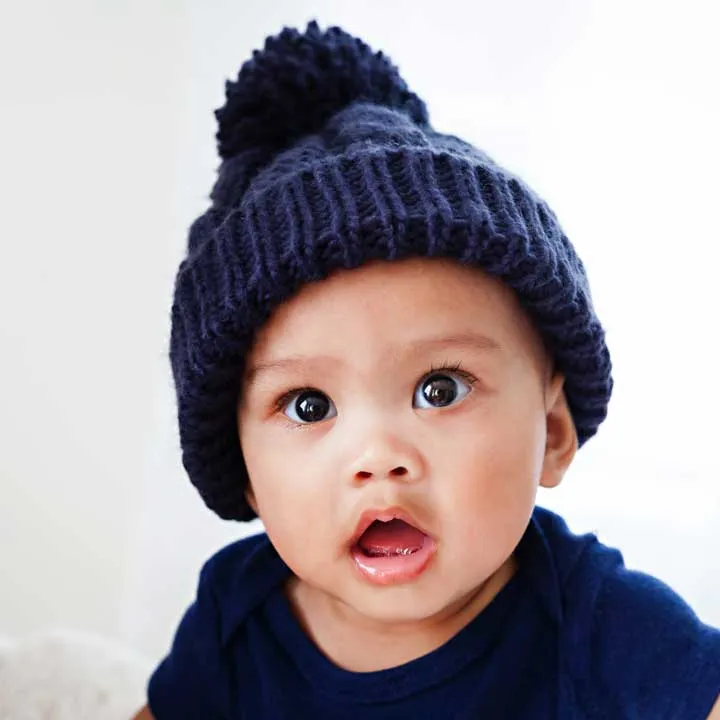 Indigo Cable Knit Beanie Hat for Babies thru Adults