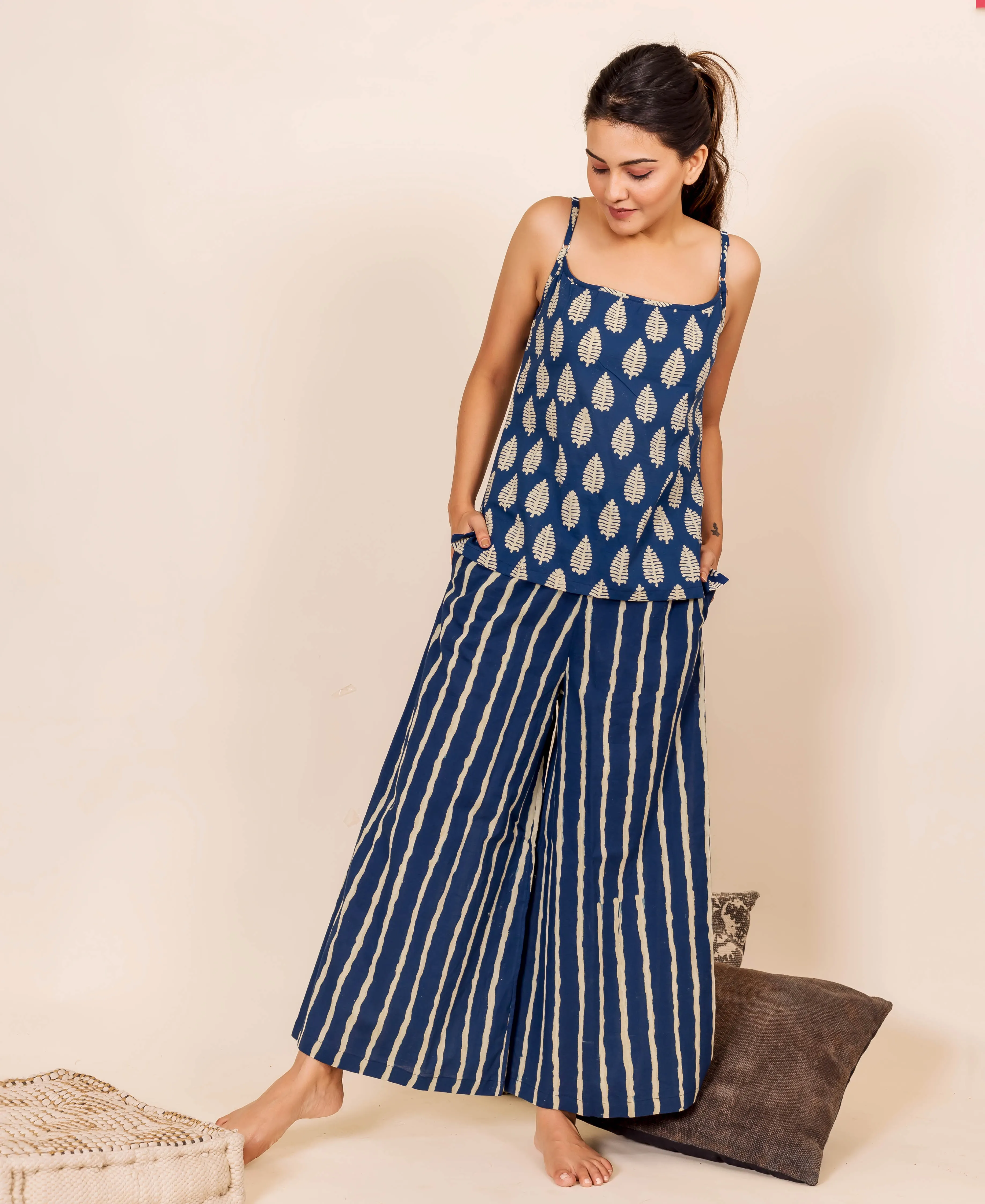 Indigo Hand Block Printed Night Wear