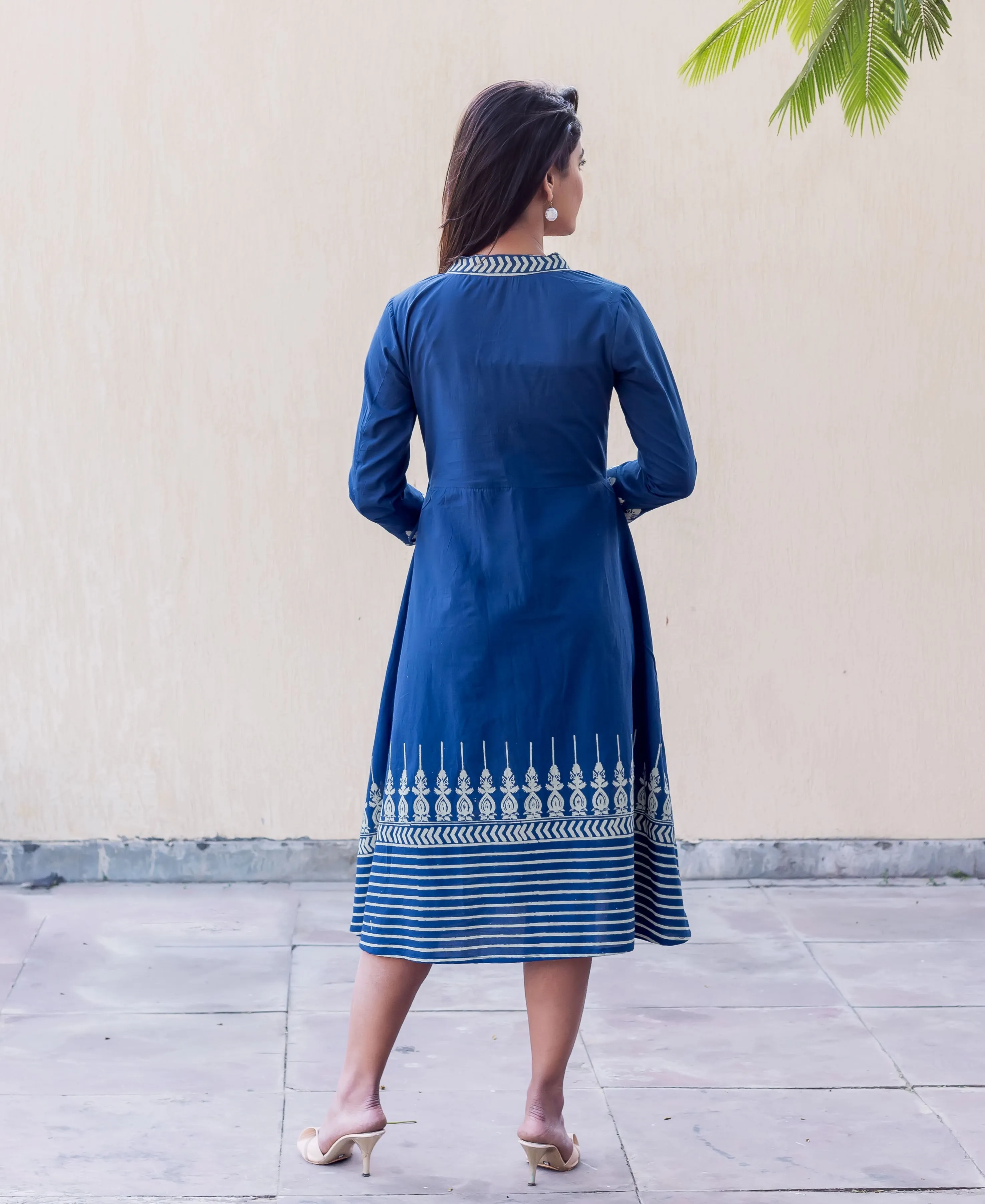 Indigo Panel Printed Angrakha Dress