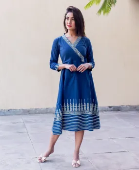 Indigo Panel Printed Angrakha Dress