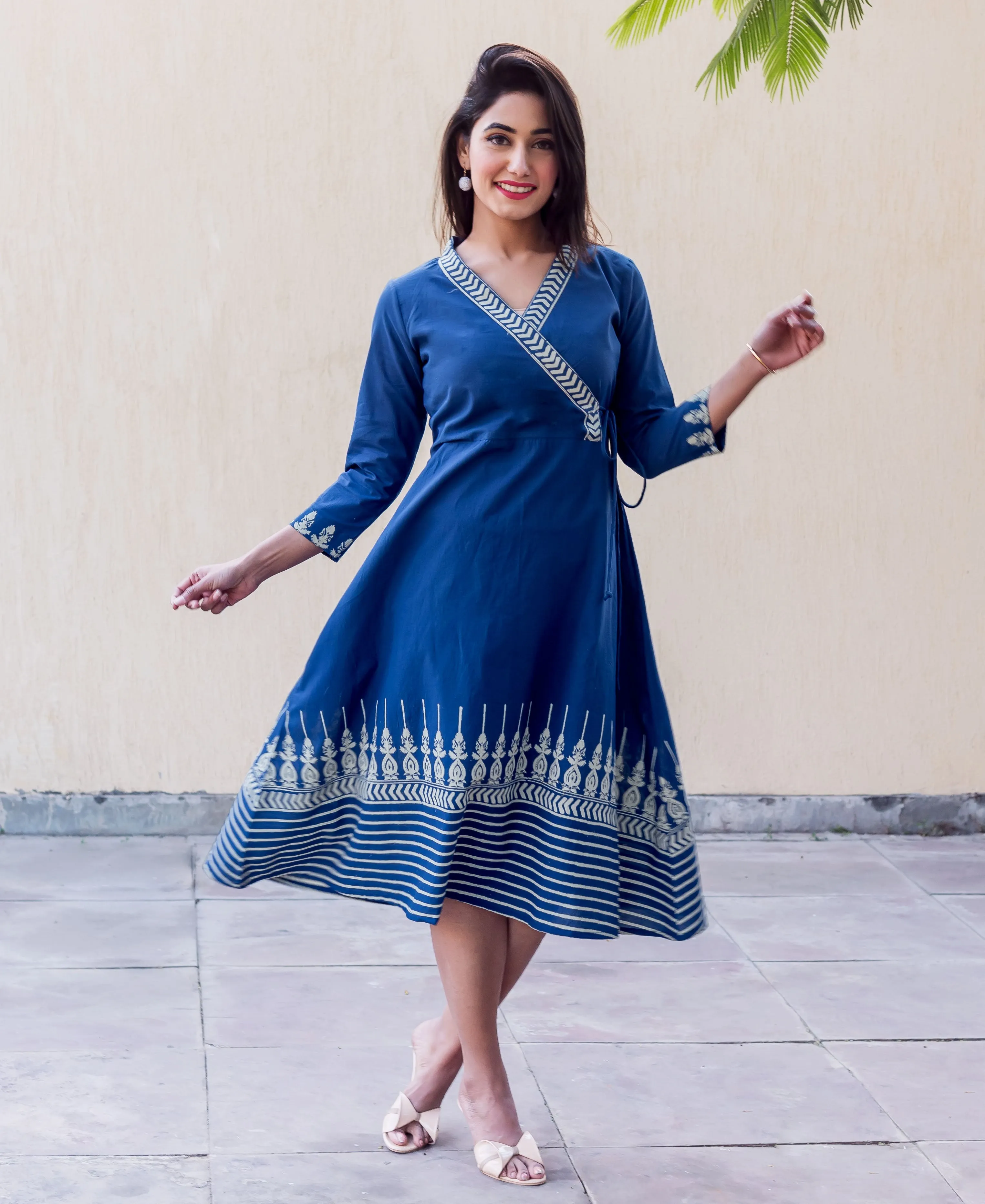 Indigo Panel Printed Angrakha Dress