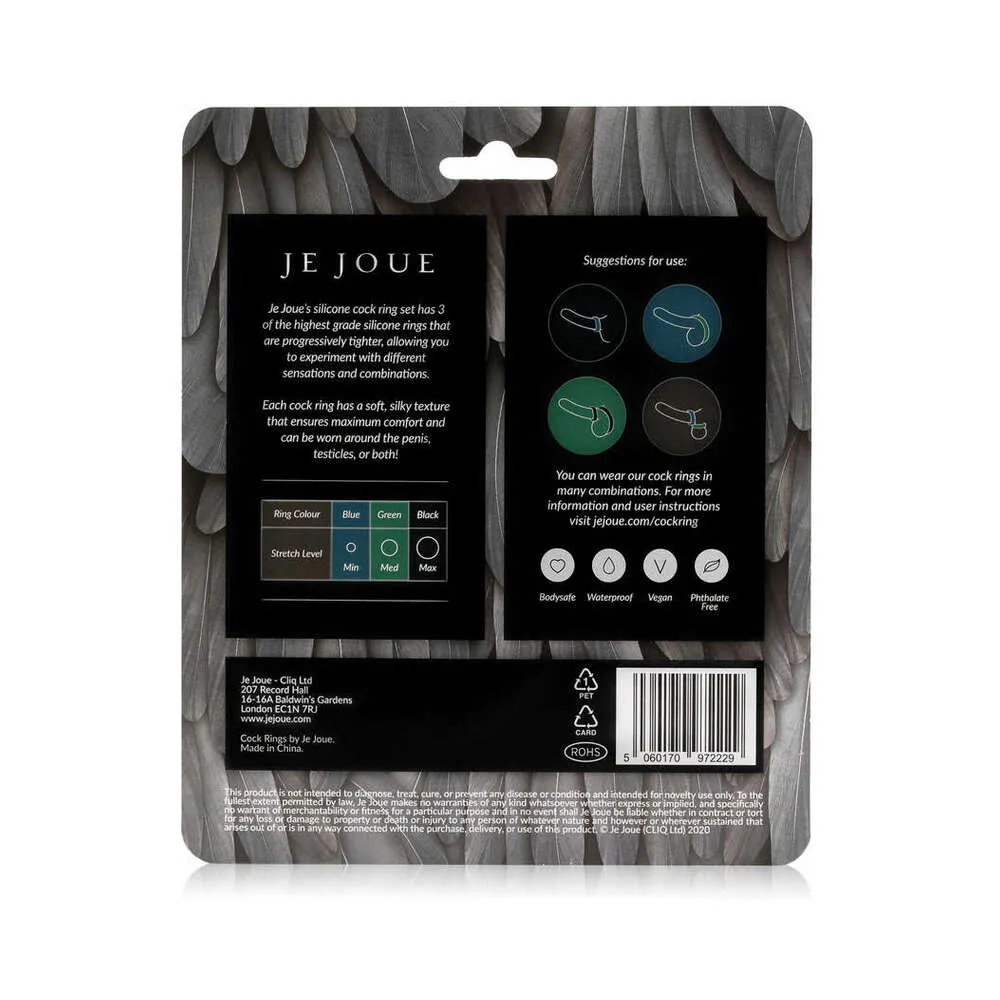 Je Joue Silicone Cock Ring 3-Piece Set Black/Green/Blue