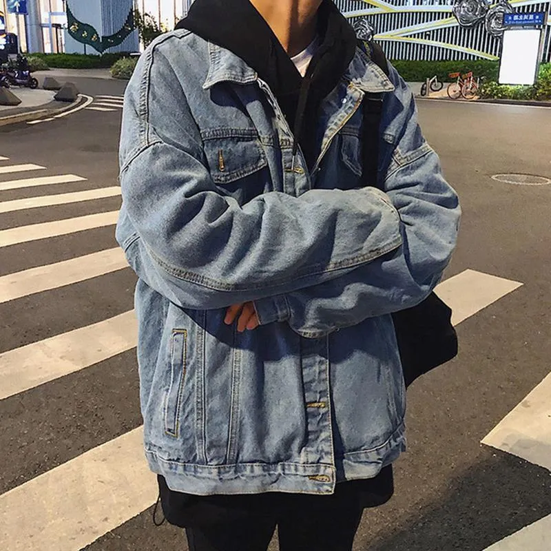 Jinquedai masc outfits Hong Kong Style Couple Retro Denim Jacket Men's Japanese Harajuku Style Trendy Loose Lazy Style Youth Jacket Korean Style