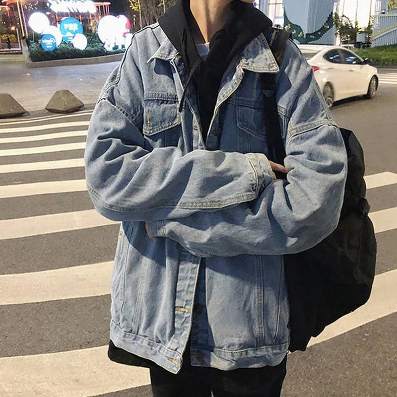 Jinquedai masc outfits Hong Kong Style Couple Retro Denim Jacket Men's Japanese Harajuku Style Trendy Loose Lazy Style Youth Jacket Korean Style