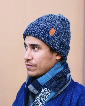 Kiriko Original Knit Cap, Marbled Navy and Light Blue, 9 ˝