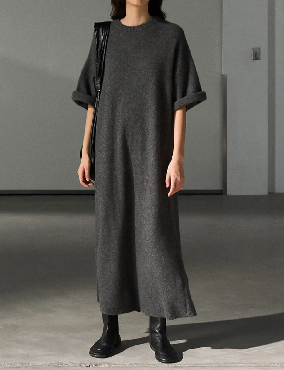 Knit Wool Maxi T-shirt Dress-PREORDER