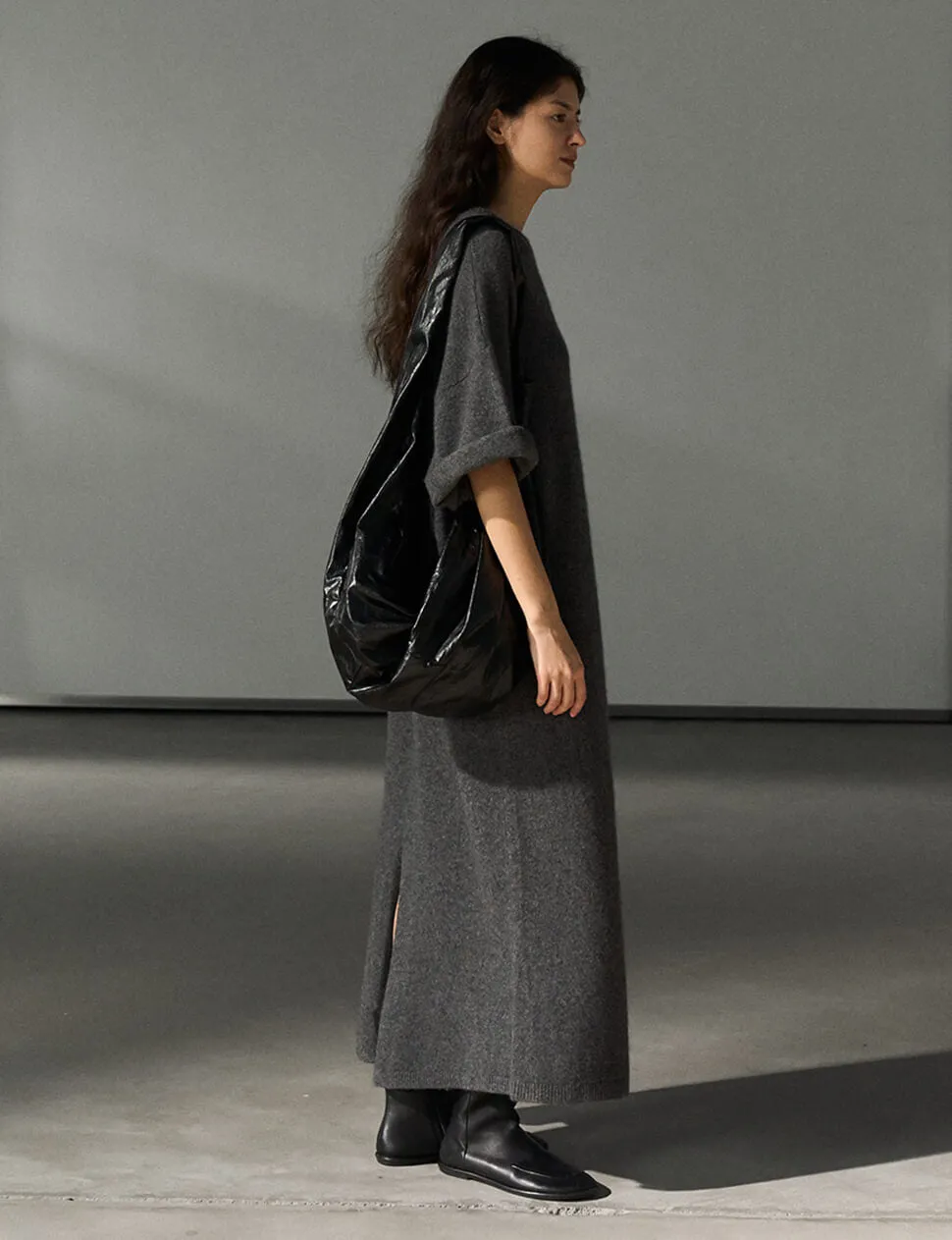 Knit Wool Maxi T-shirt Dress-PREORDER