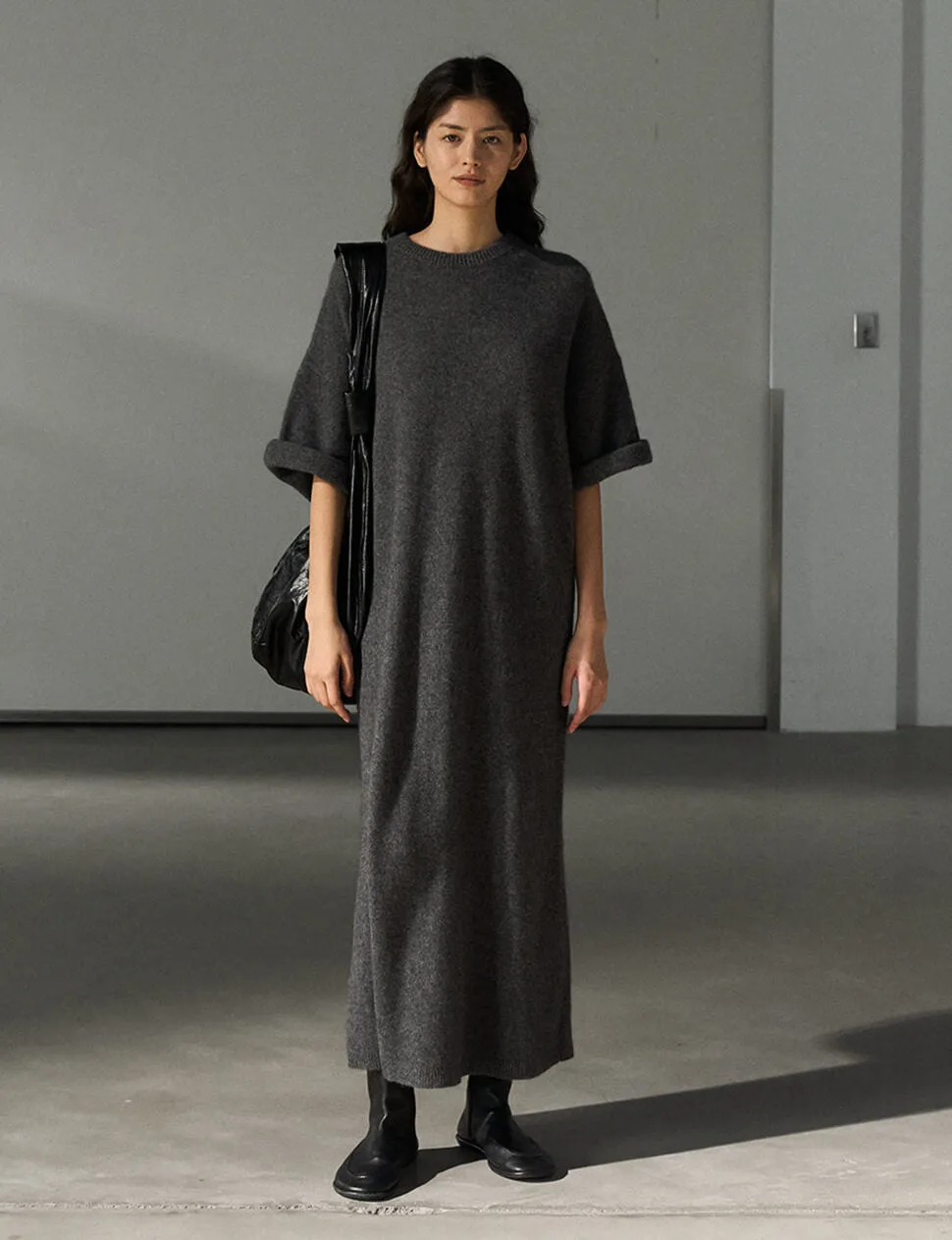 Knit Wool Maxi T-shirt Dress-PREORDER