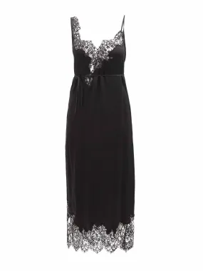 Lace-trim silk-satin slip dress