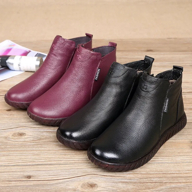 Leather cotton shoes short boots non-slip