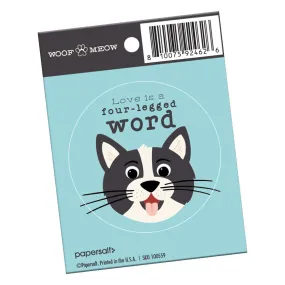 “Love is a Four-Legged Word” Cat Sticker