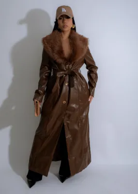 Luxe Reverie Faux Leather Coat Brown