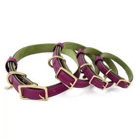 Mardi Gras Classic Leather Dog Collar Amethyst/Basil