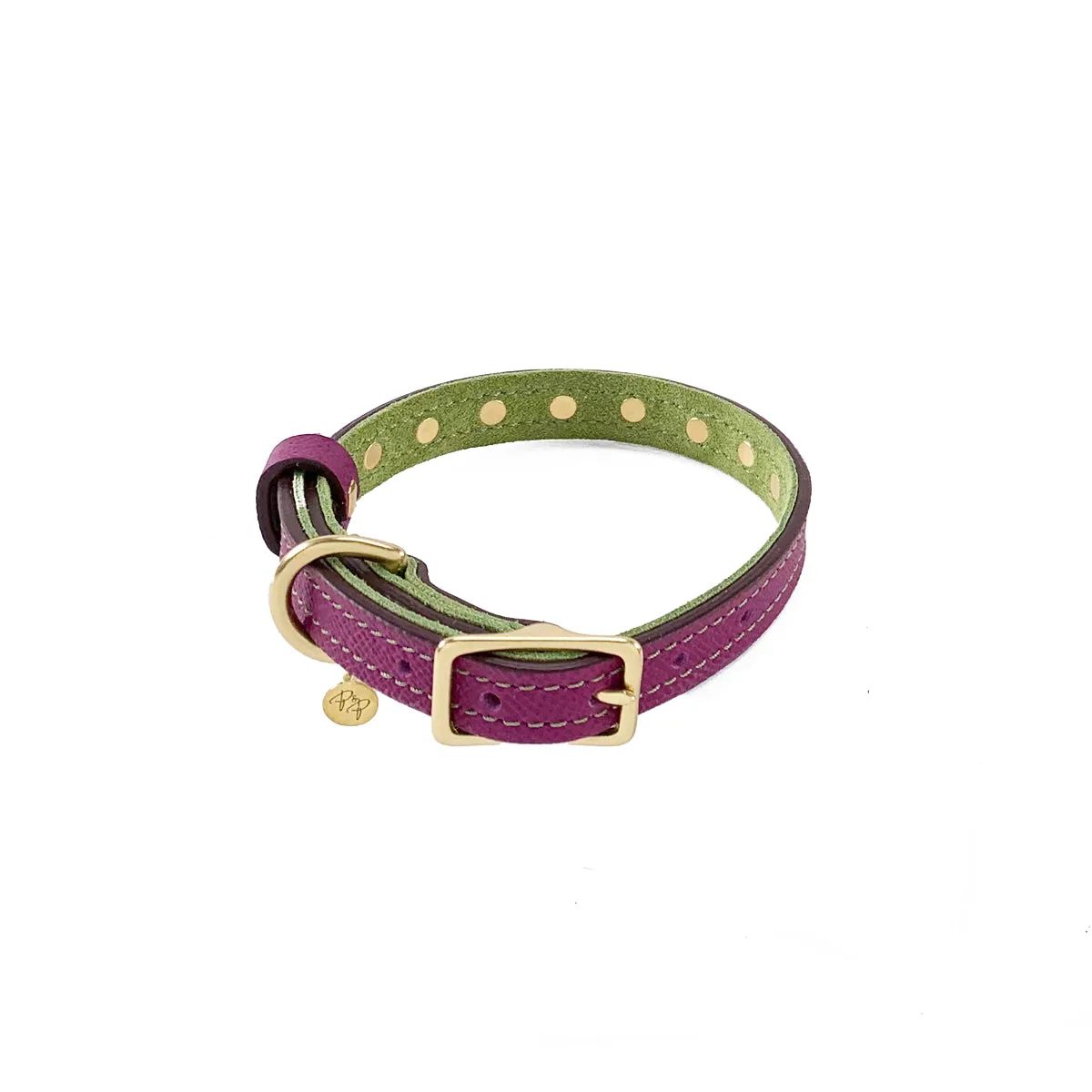 Mardi Gras Classic Rhinestone Leather Dog Collar Amethyst/Basil